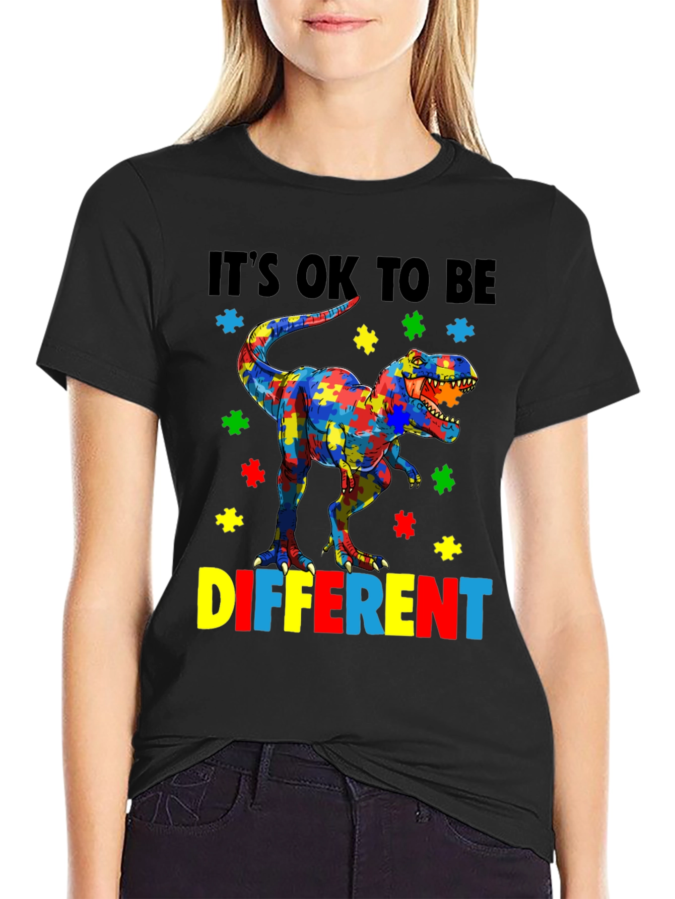 Autism Awareness Dinosaur Puzzle Piece T-Shirt