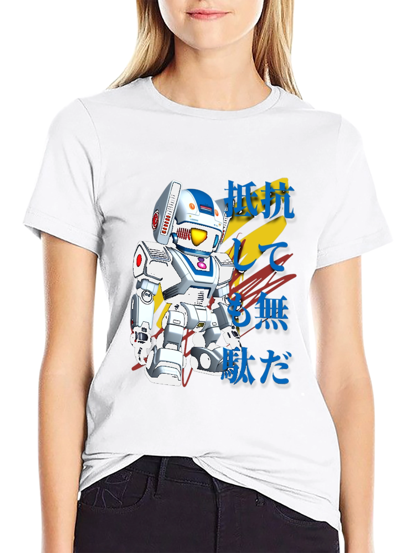 Retro Robot Japanese Text Graphic T-Shirt