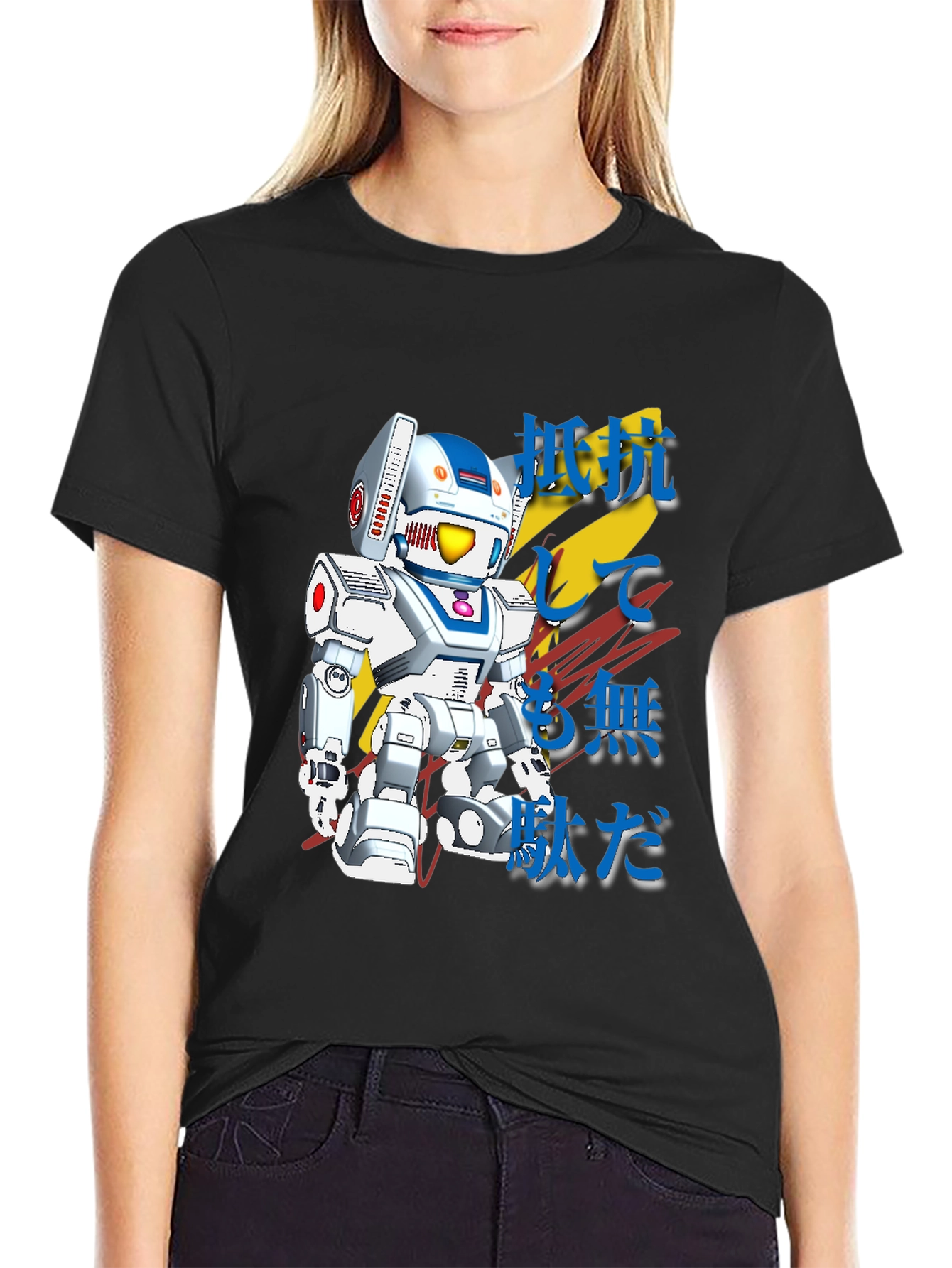 Retro Robot Japanese Text Graphic T-Shirt