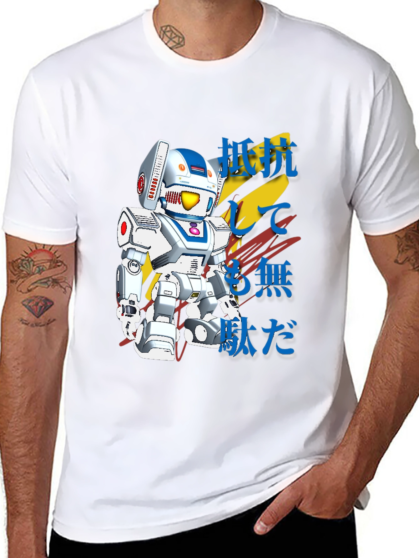 Retro Robot Japanese Text Graphic T-Shirt