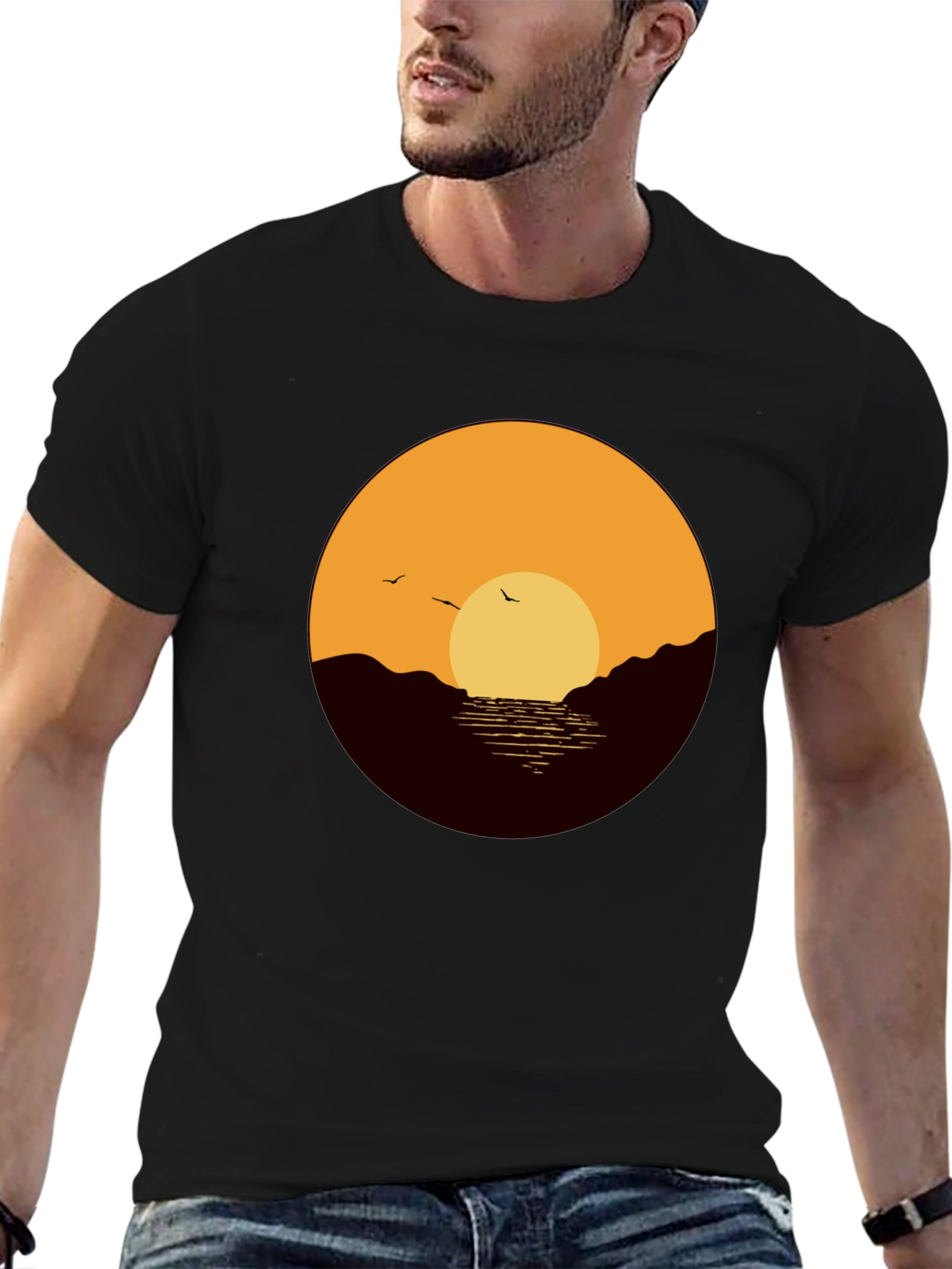 Sunset Graphic Tee - Black Casual Shirt