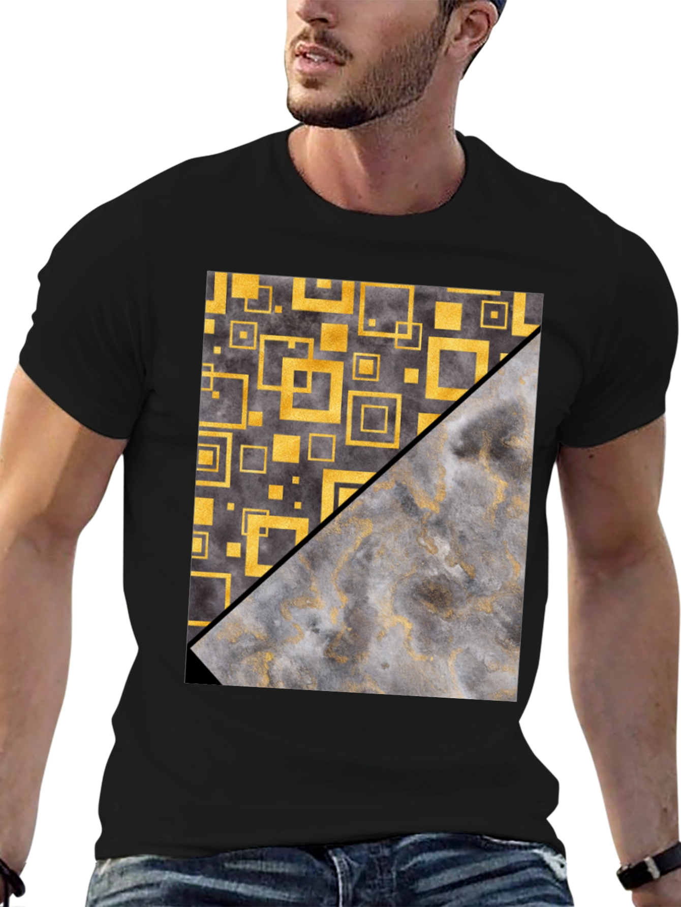 Geometric Gold & Gray Mens Tee