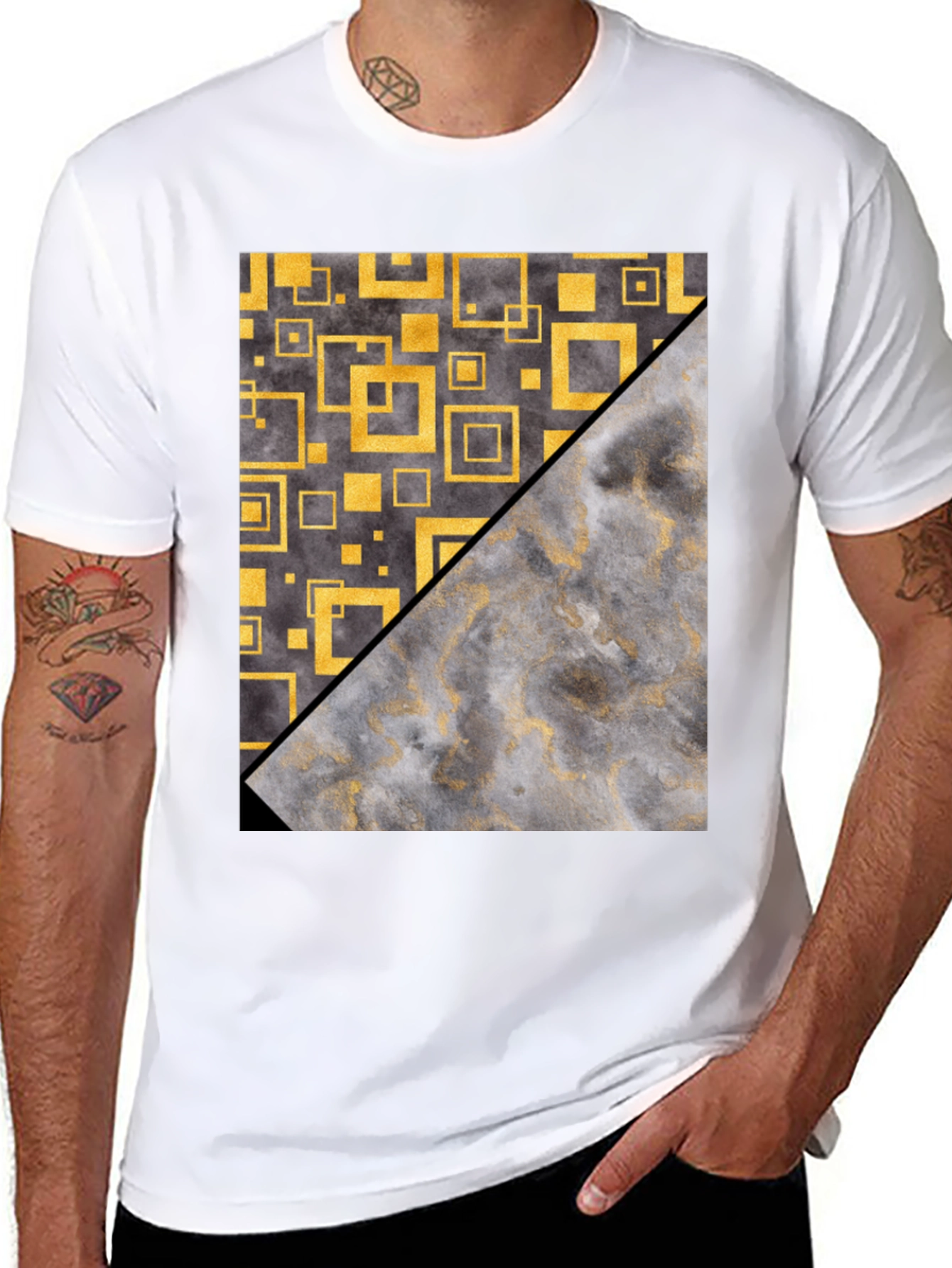 Geometric Gold & Gray Mens Tee