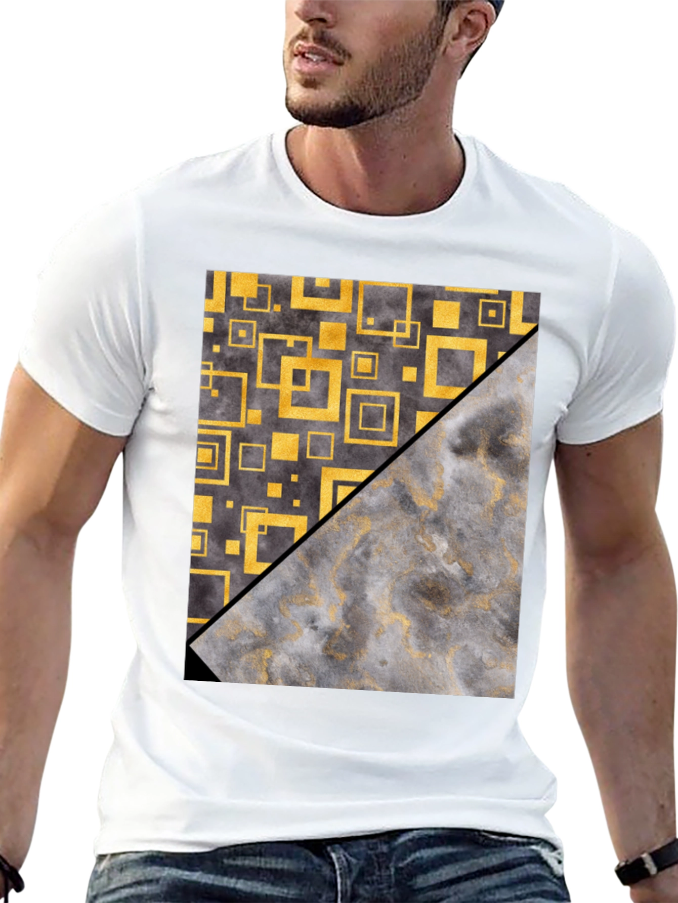 Geometric Gold & Gray Mens Tee