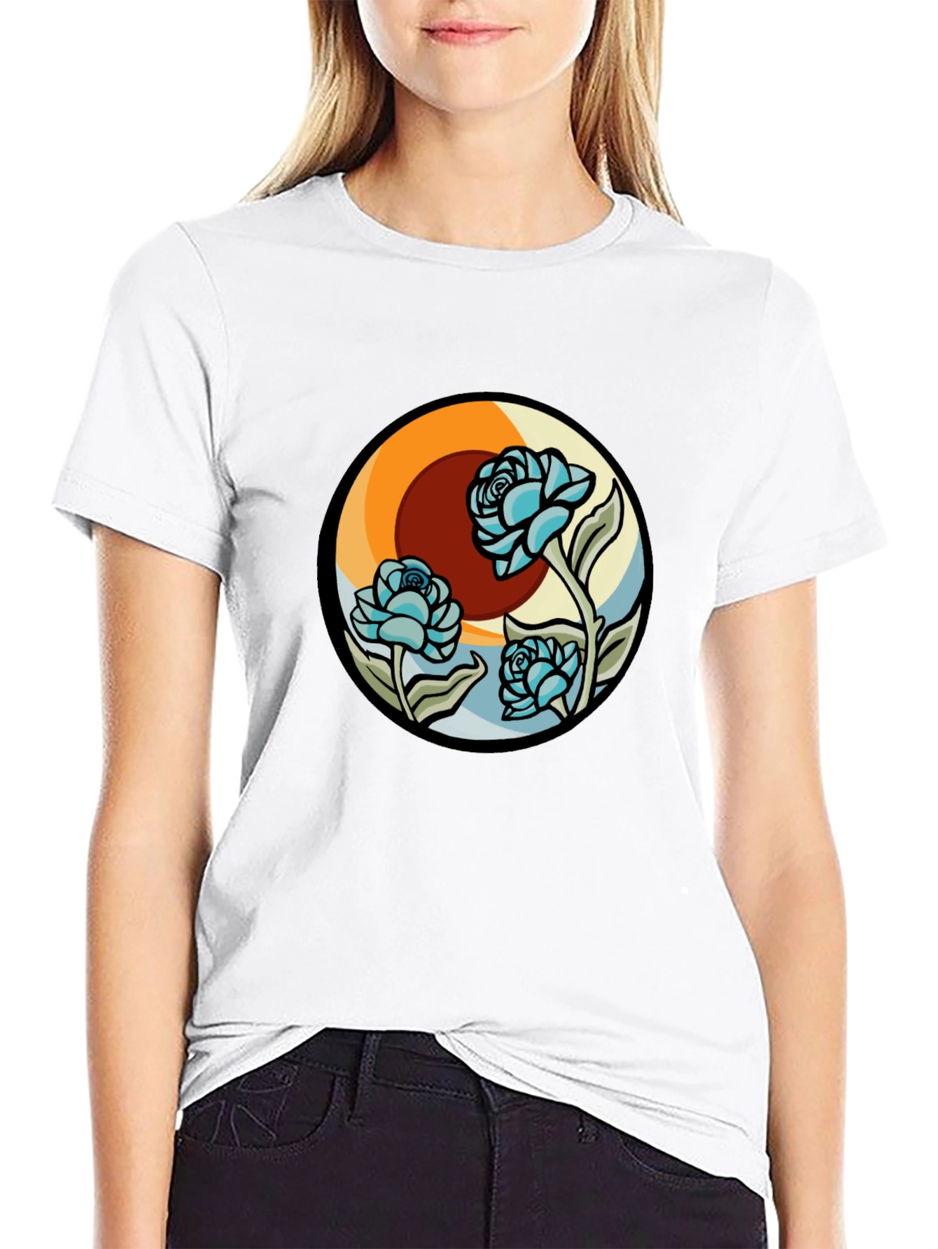 Floral Retro Graphic Black Tee