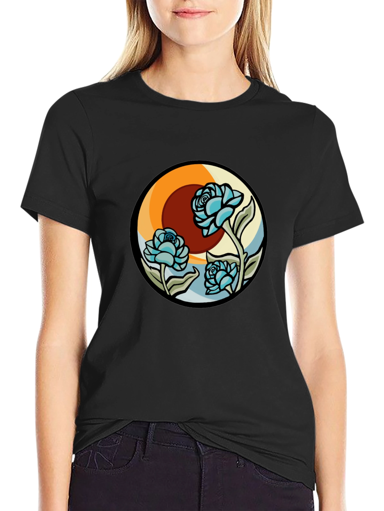 Floral Retro Graphic Black Tee
