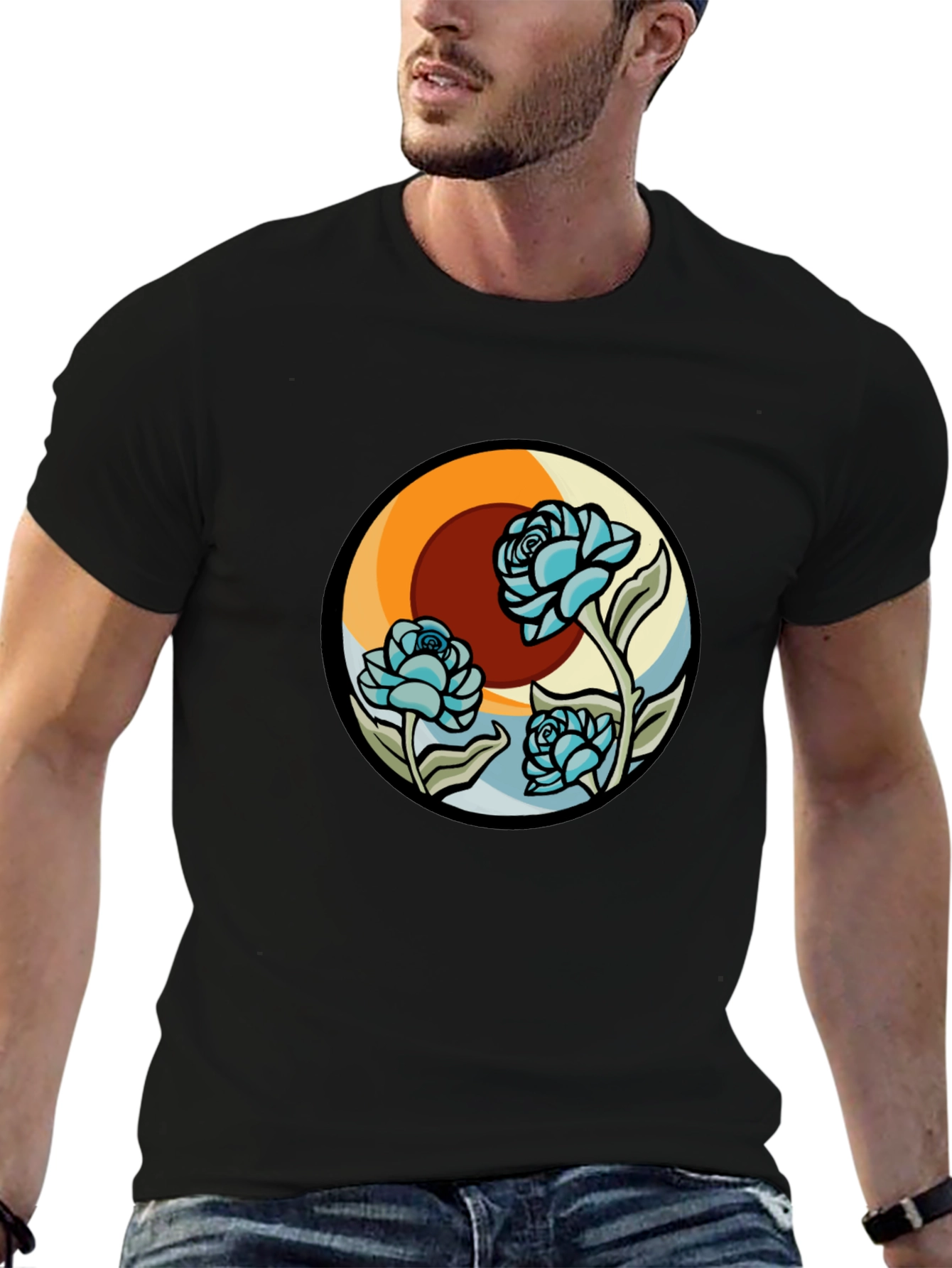 Floral Retro Graphic Black Tee
