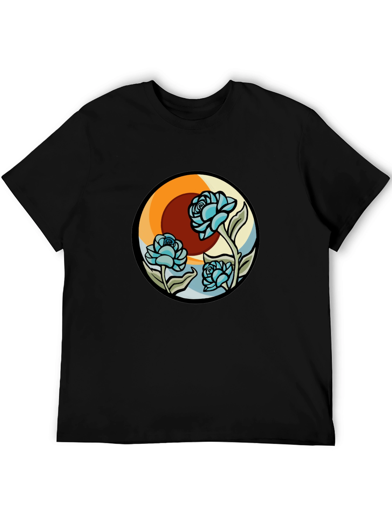 Floral Retro Graphic Black Tee