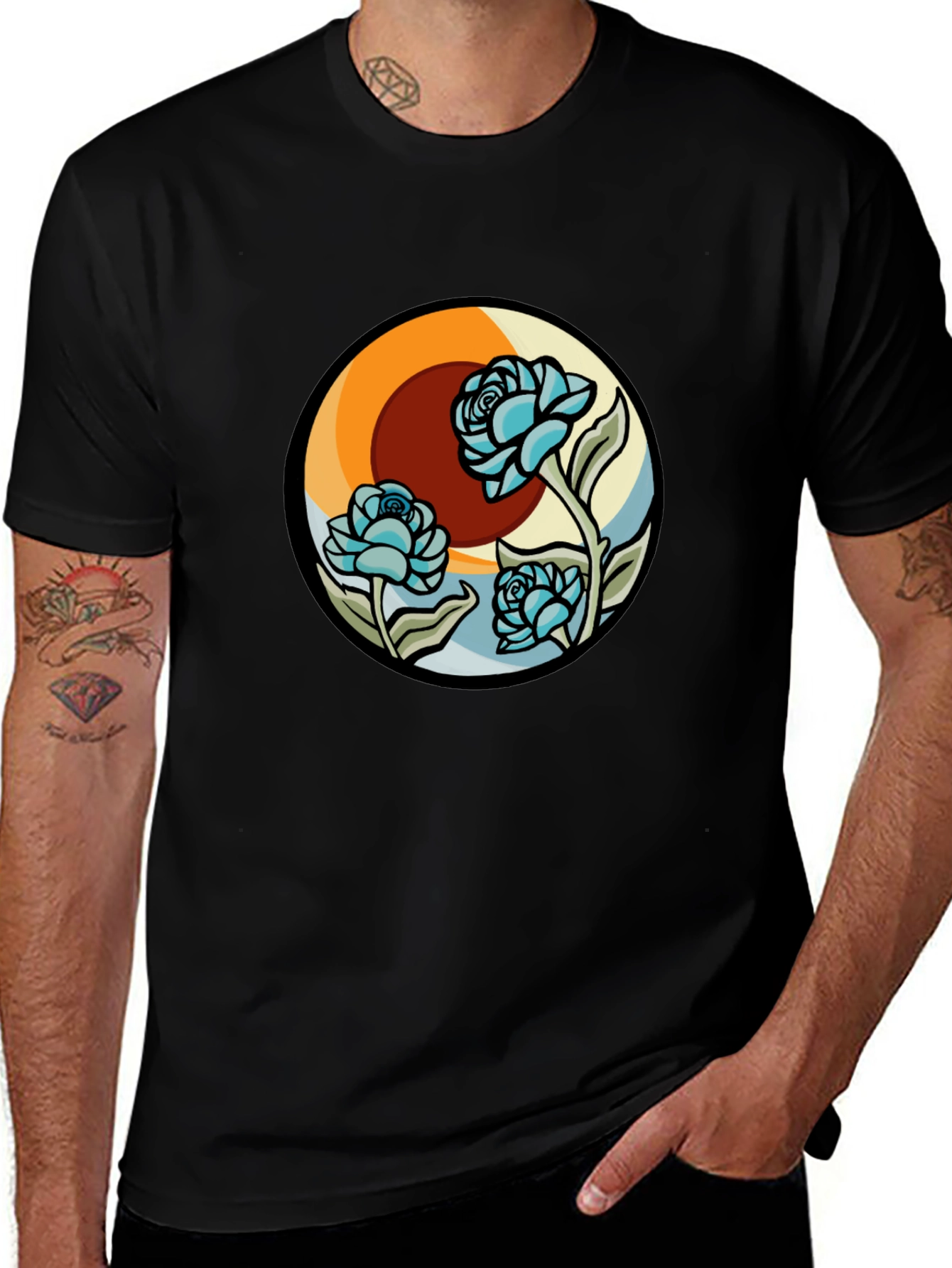 Floral Retro Graphic Black Tee
