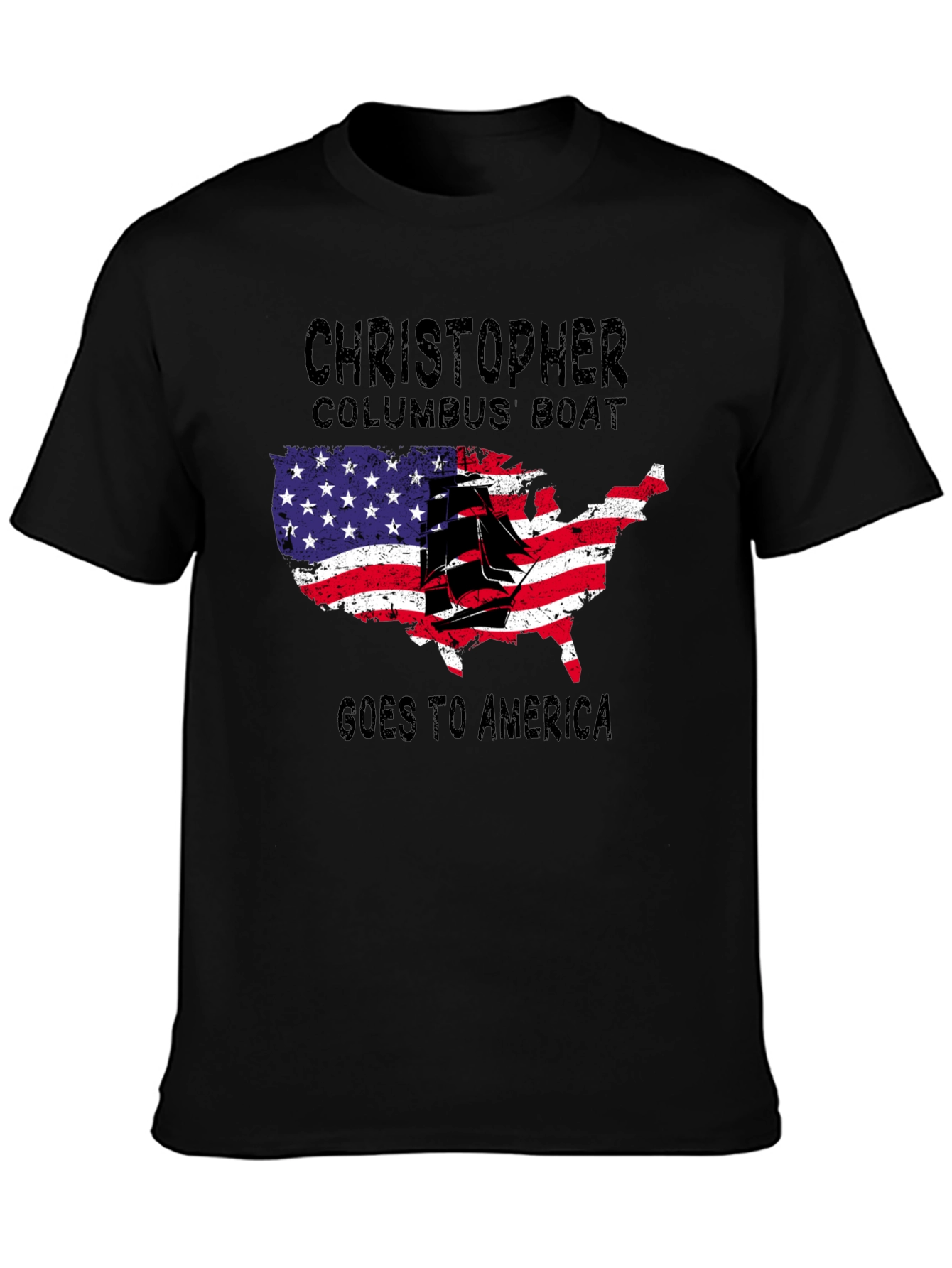 Christopher Columbus Boat USA Map T-Shirt