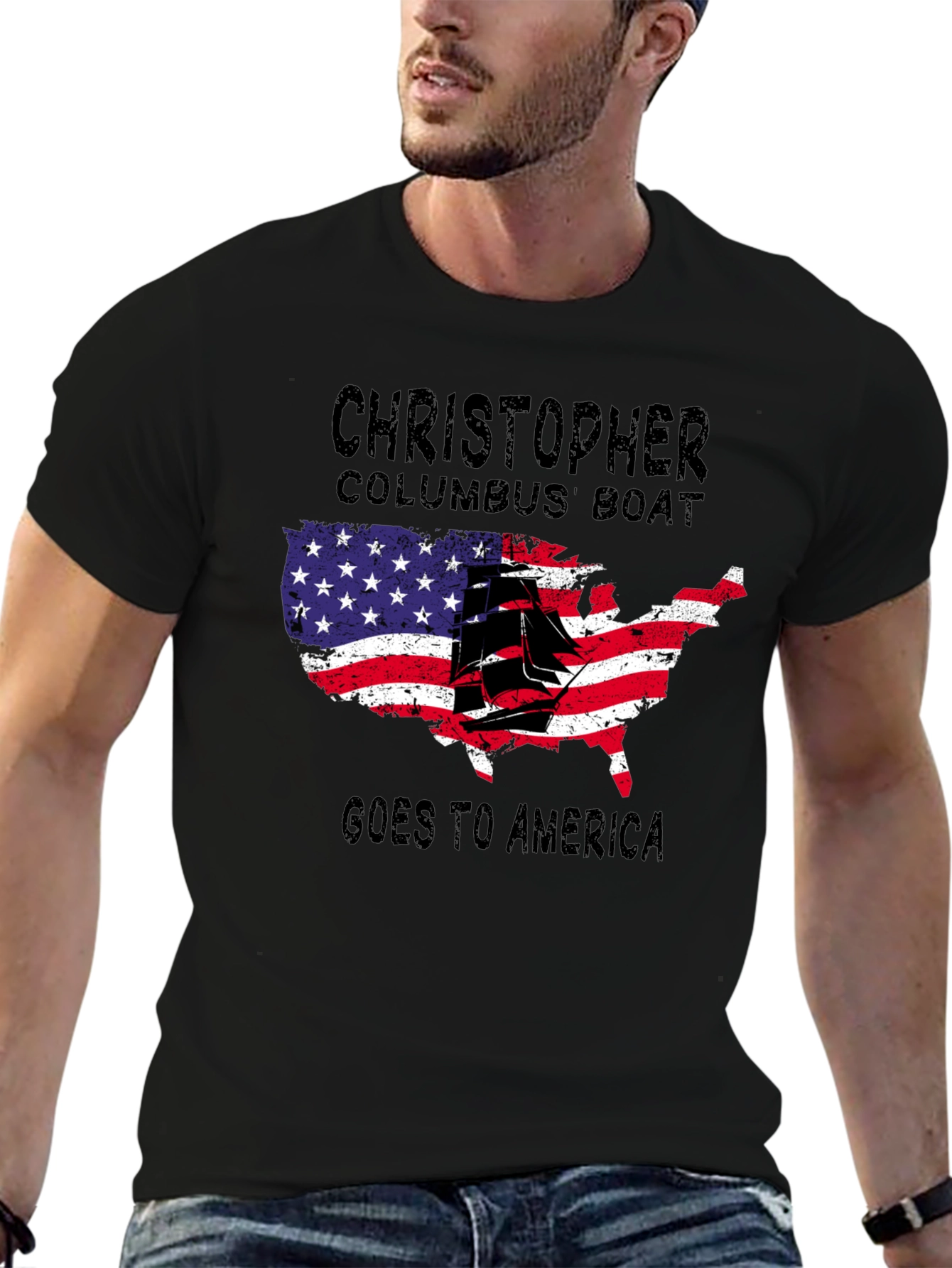 Christopher Columbus Boat USA Map T-Shirt