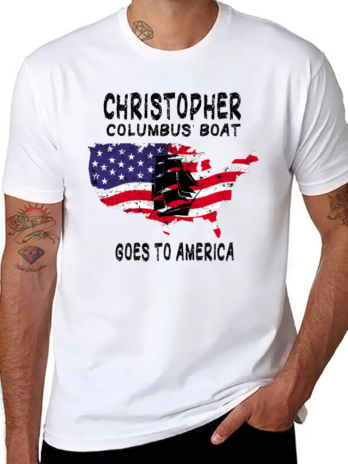 Christopher Columbus Boat USA Map T-Shirt