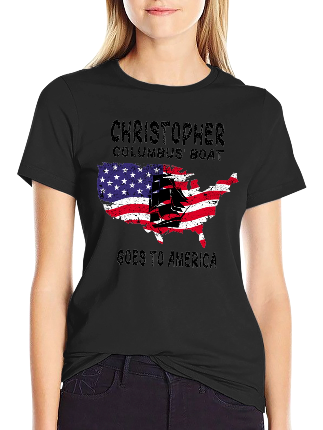 Christopher Columbus Boat USA Map T-Shirt