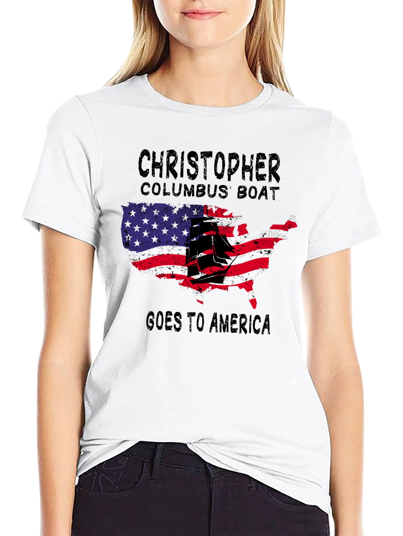 Christopher Columbus Boat USA Map T-Shirt