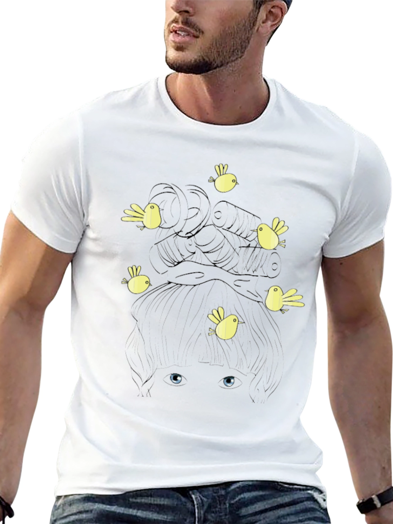 Birds Nest Hair Funny Graphic Black T-Shirt