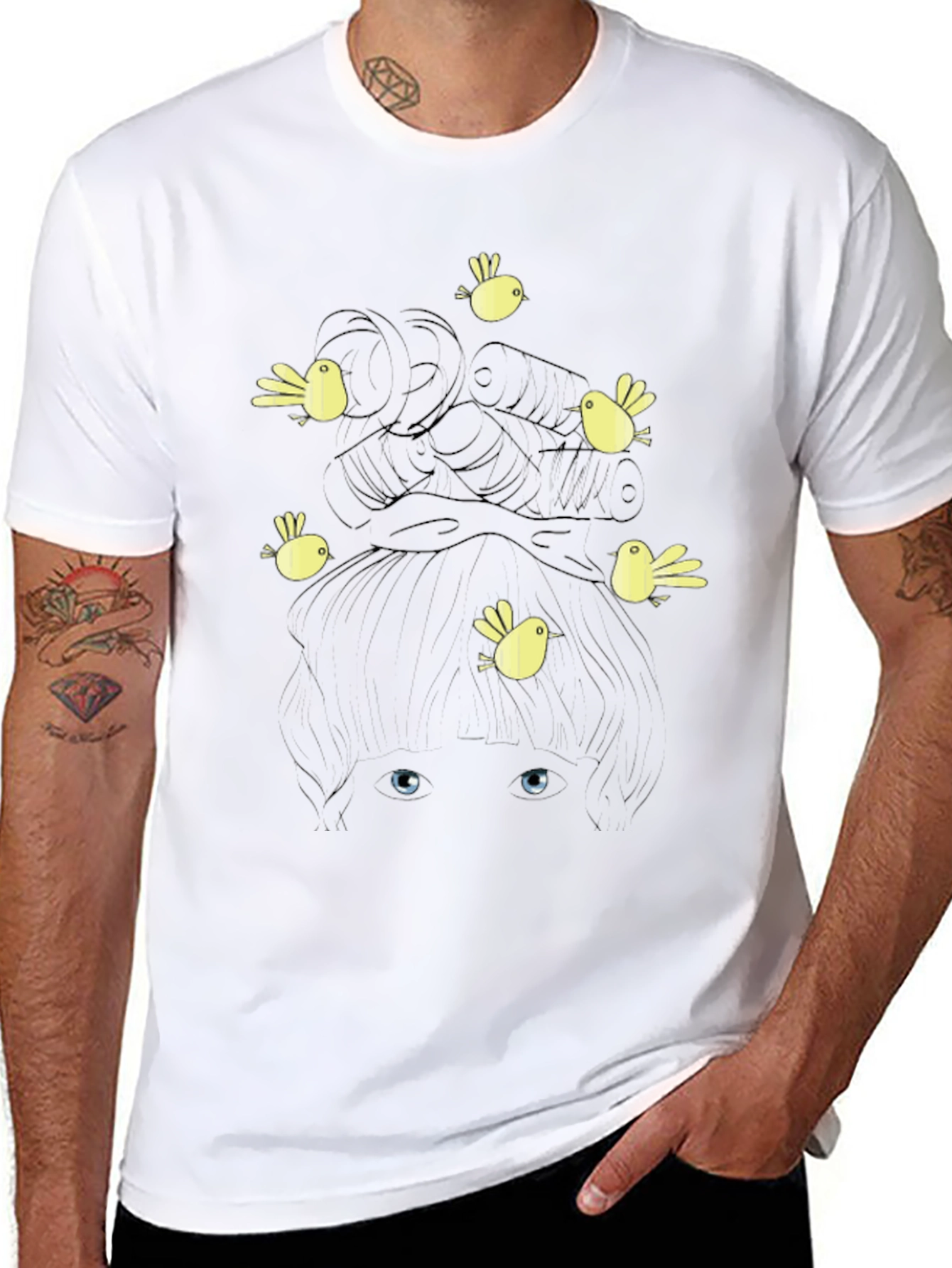 Birds Nest Hair Funny Graphic Black T-Shirt