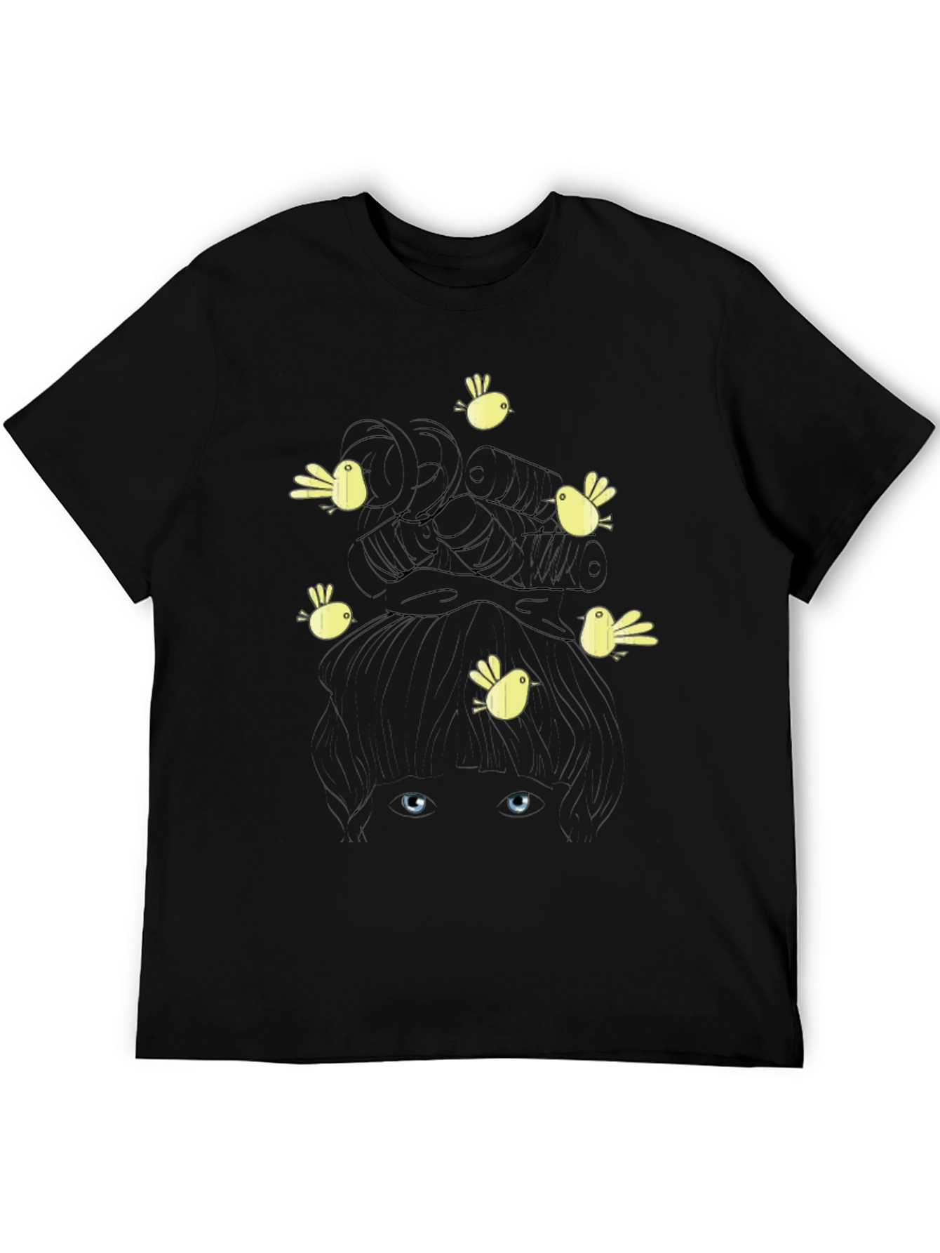 Birds Nest Hair Funny Graphic Black T-Shirt