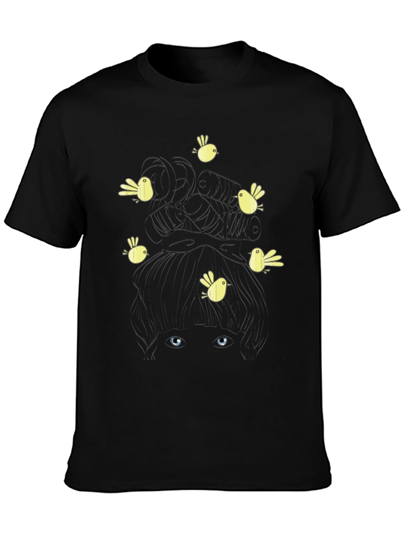 Birds Nest Hair Funny Graphic Black T-Shirt