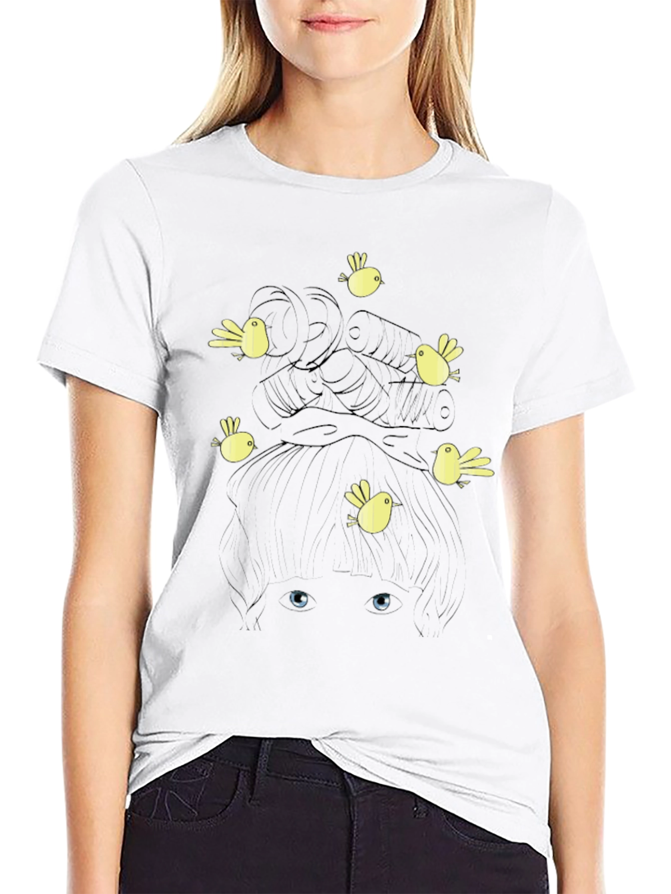 Birds Nest Hair Funny Graphic Black T-Shirt