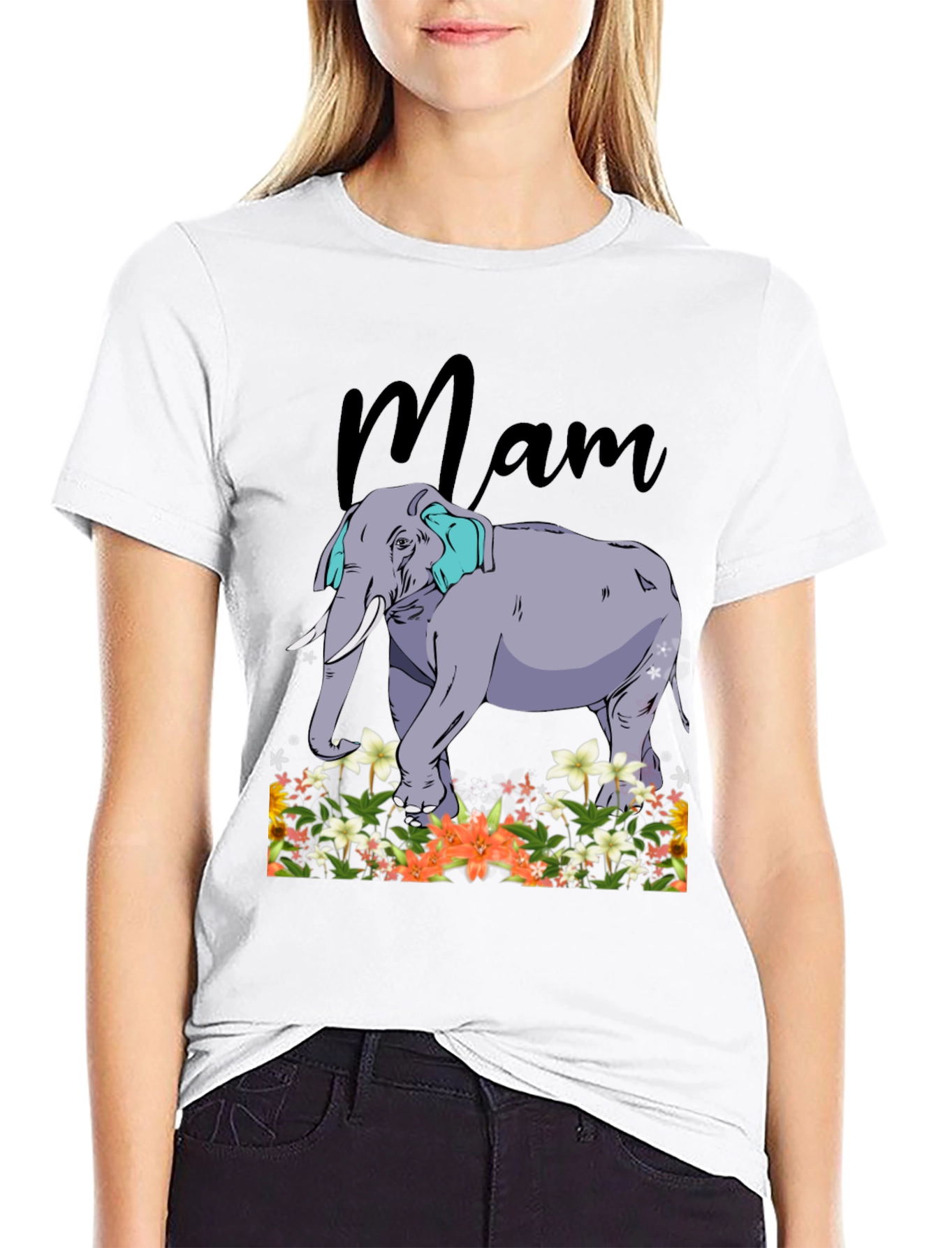 Mam Elephant Floral T-Shirt - Black