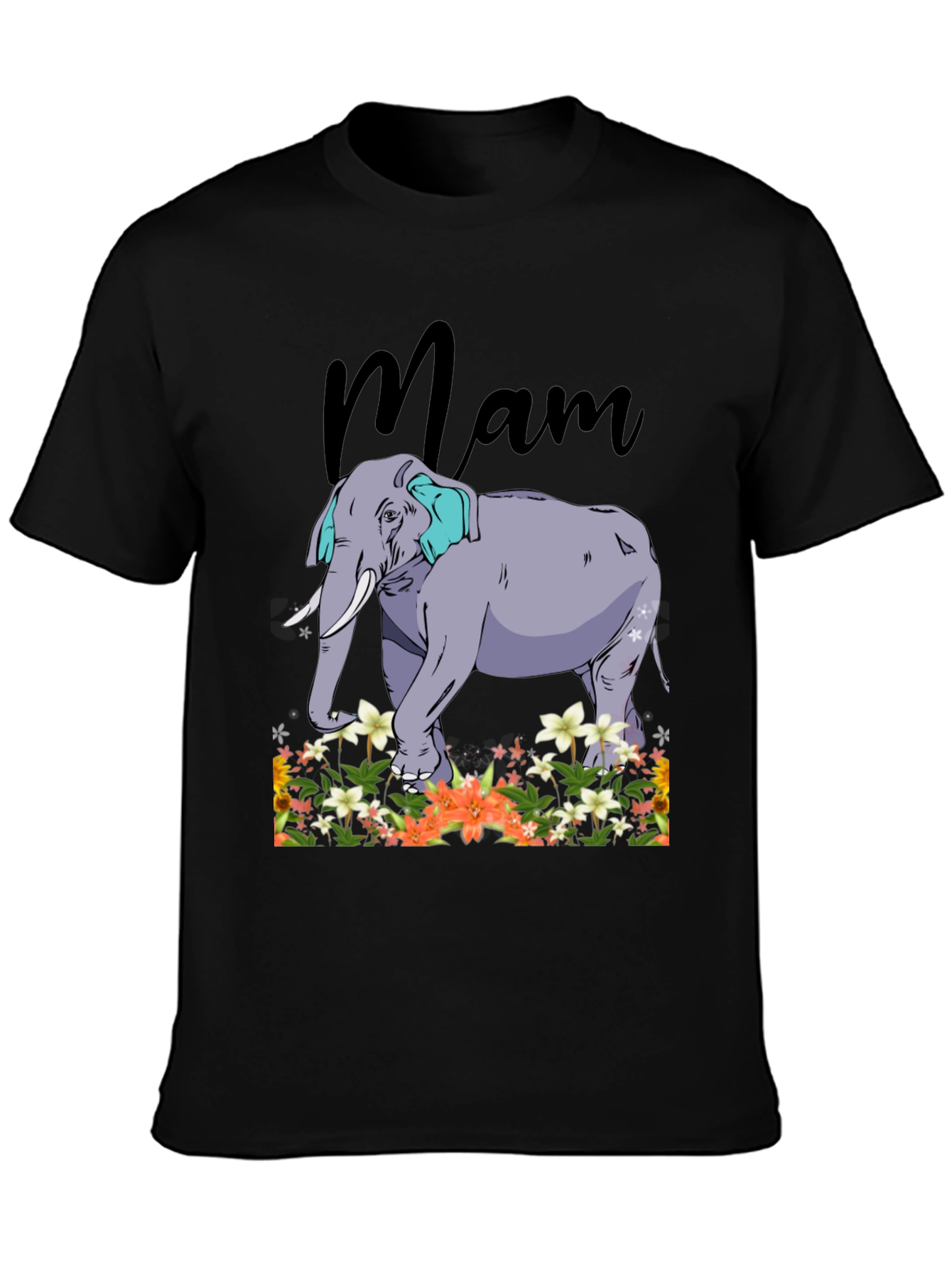 Mam Elephant Floral T-Shirt - Black