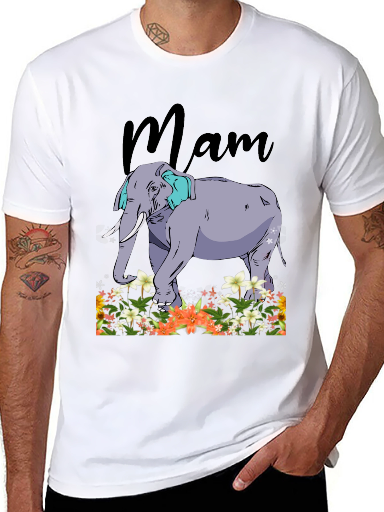 Mam Elephant Floral T-Shirt - Black