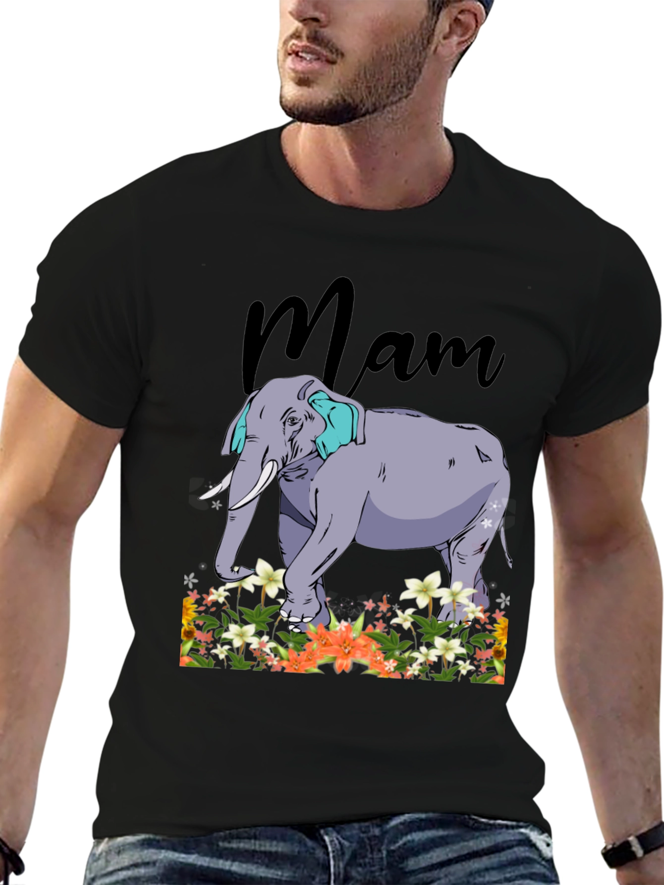 Mam Elephant Floral T-Shirt - Black