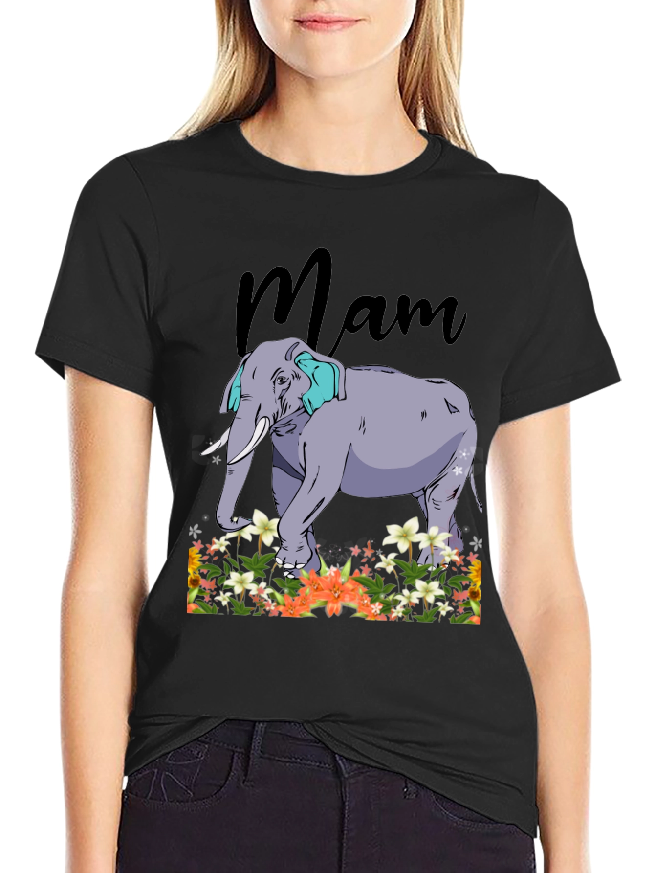 Mam Elephant Floral T-Shirt - Black