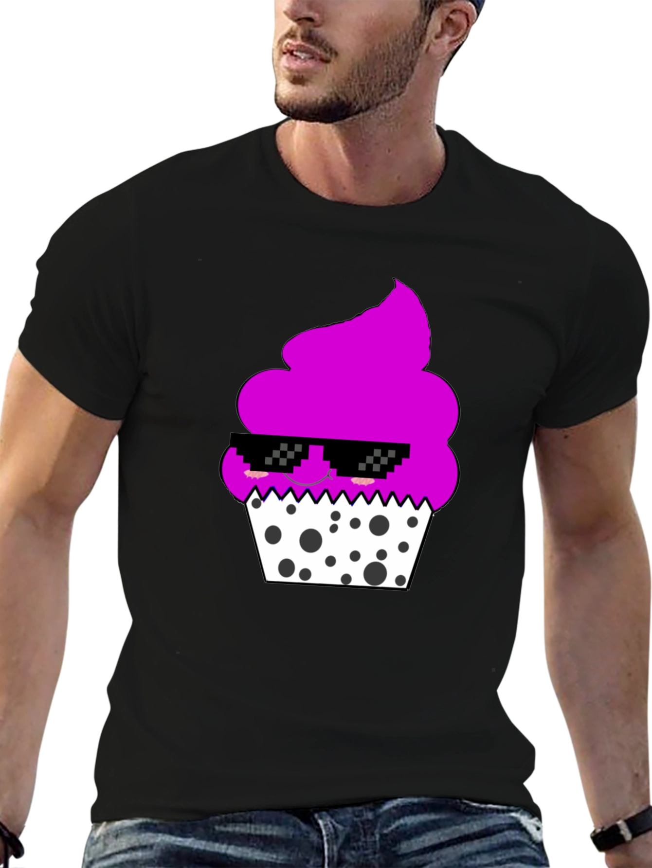 Cool Cupcake Graphic Tee - Black Cotton Blend