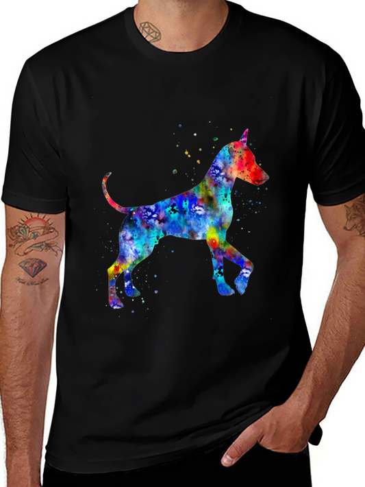Colorful Dog Watercolor Print Black T-Shirt