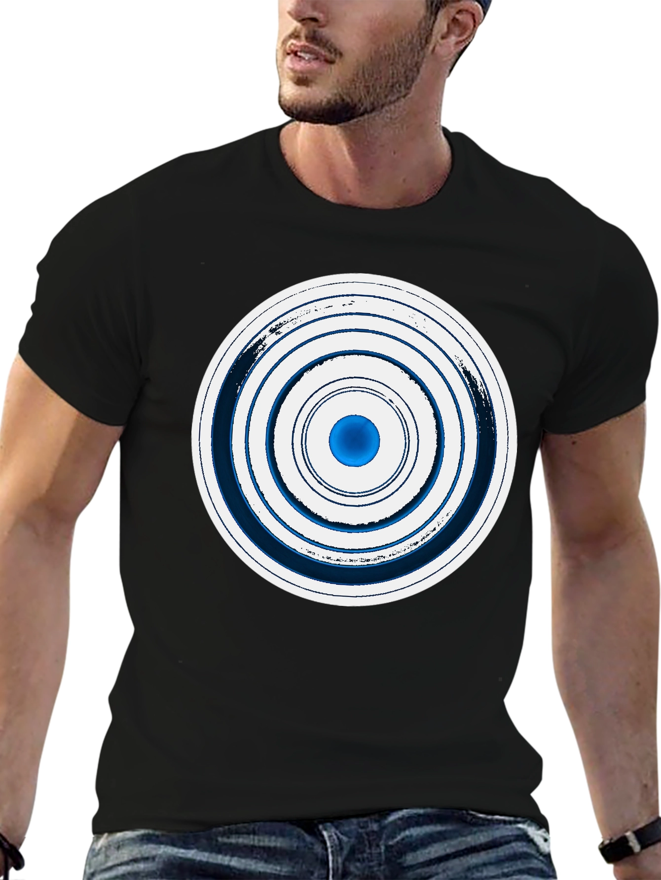 Geometric Circle Graphic Tee - Stylish Mens Black T-Shirt