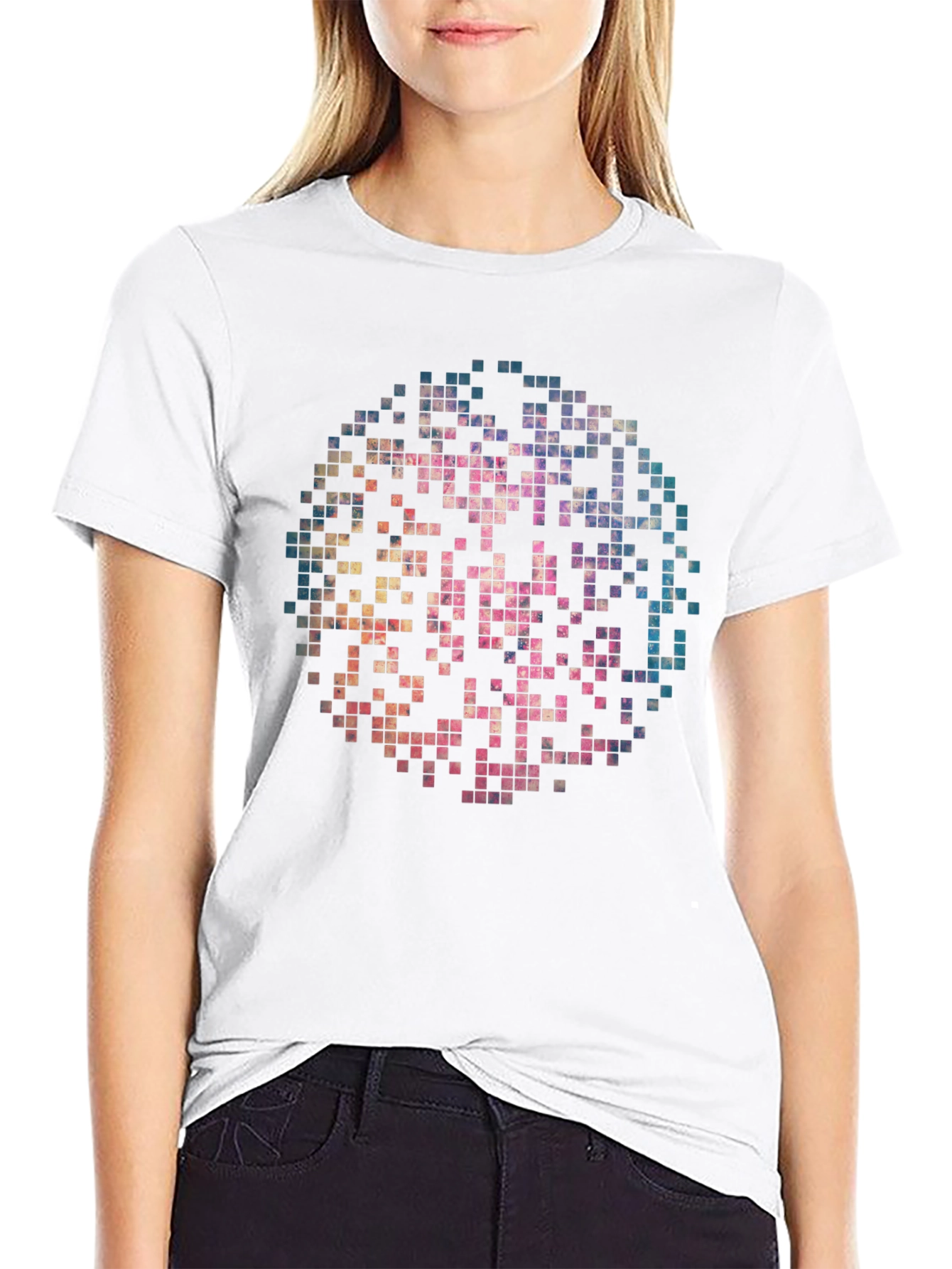 Pixelated Circle Graphic Print Black T-Shirt