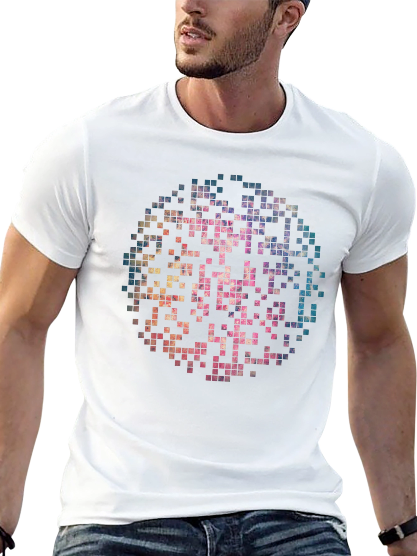 Pixelated Circle Graphic Print Black T-Shirt
