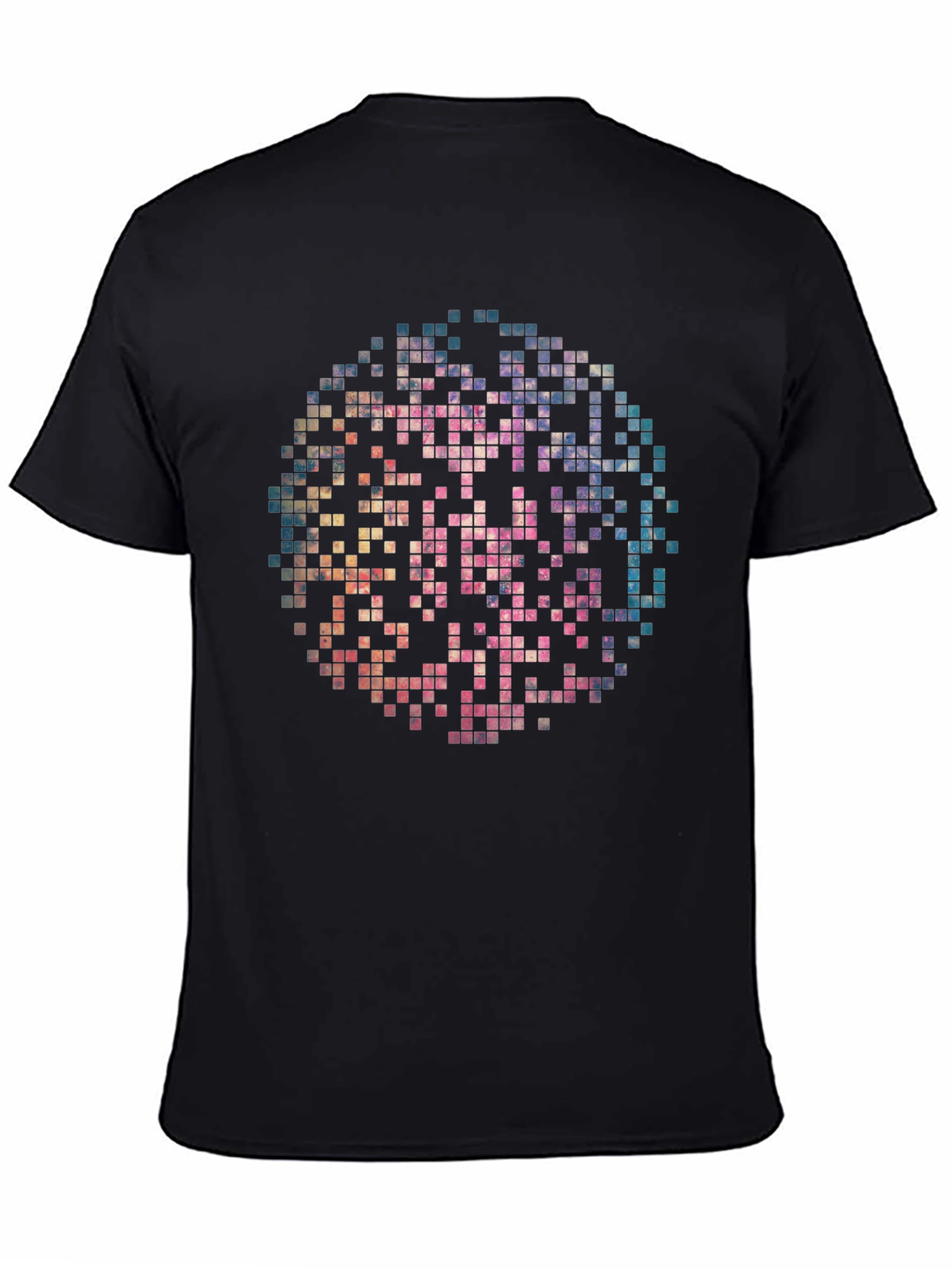 Pixelated Circle Graphic Print Black T-Shirt