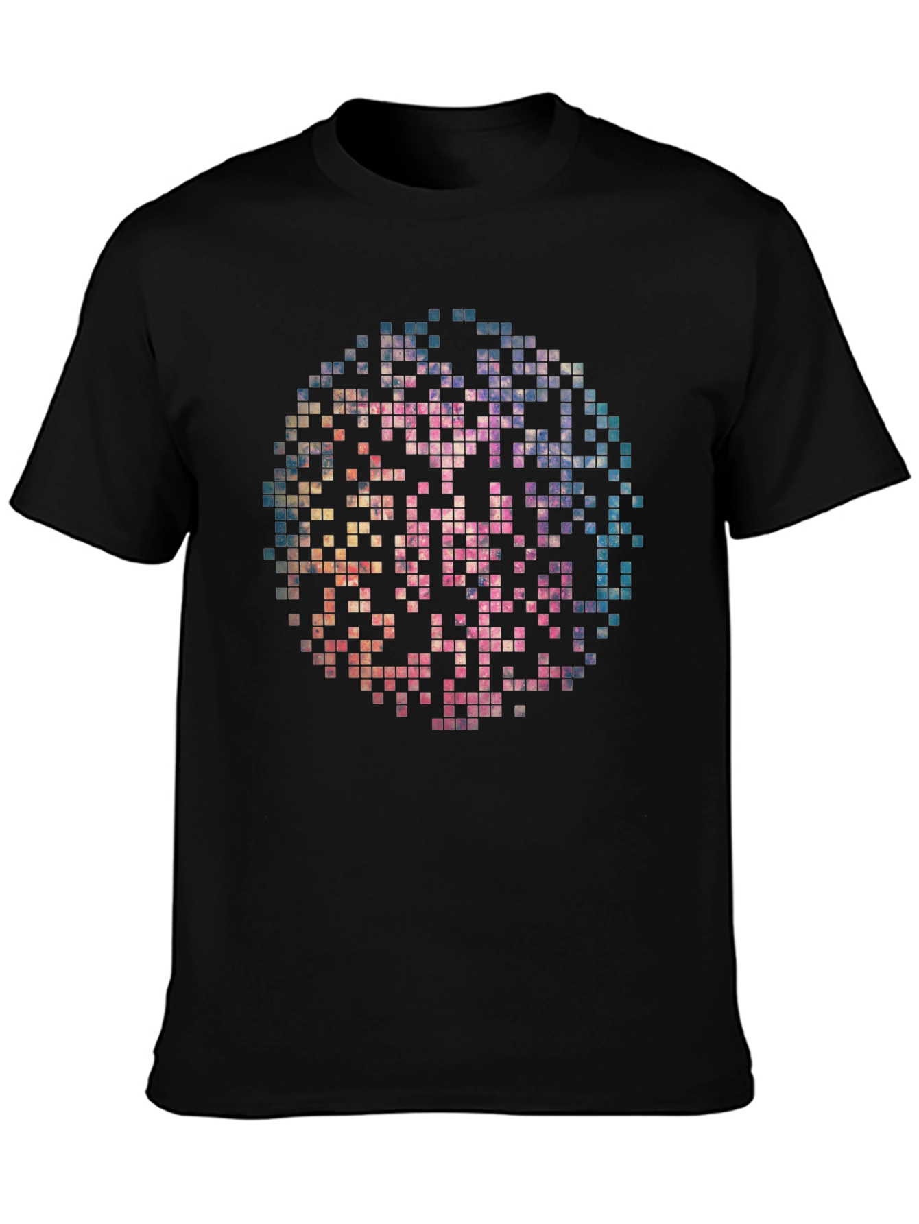 Pixelated Circle Graphic Print Black T-Shirt