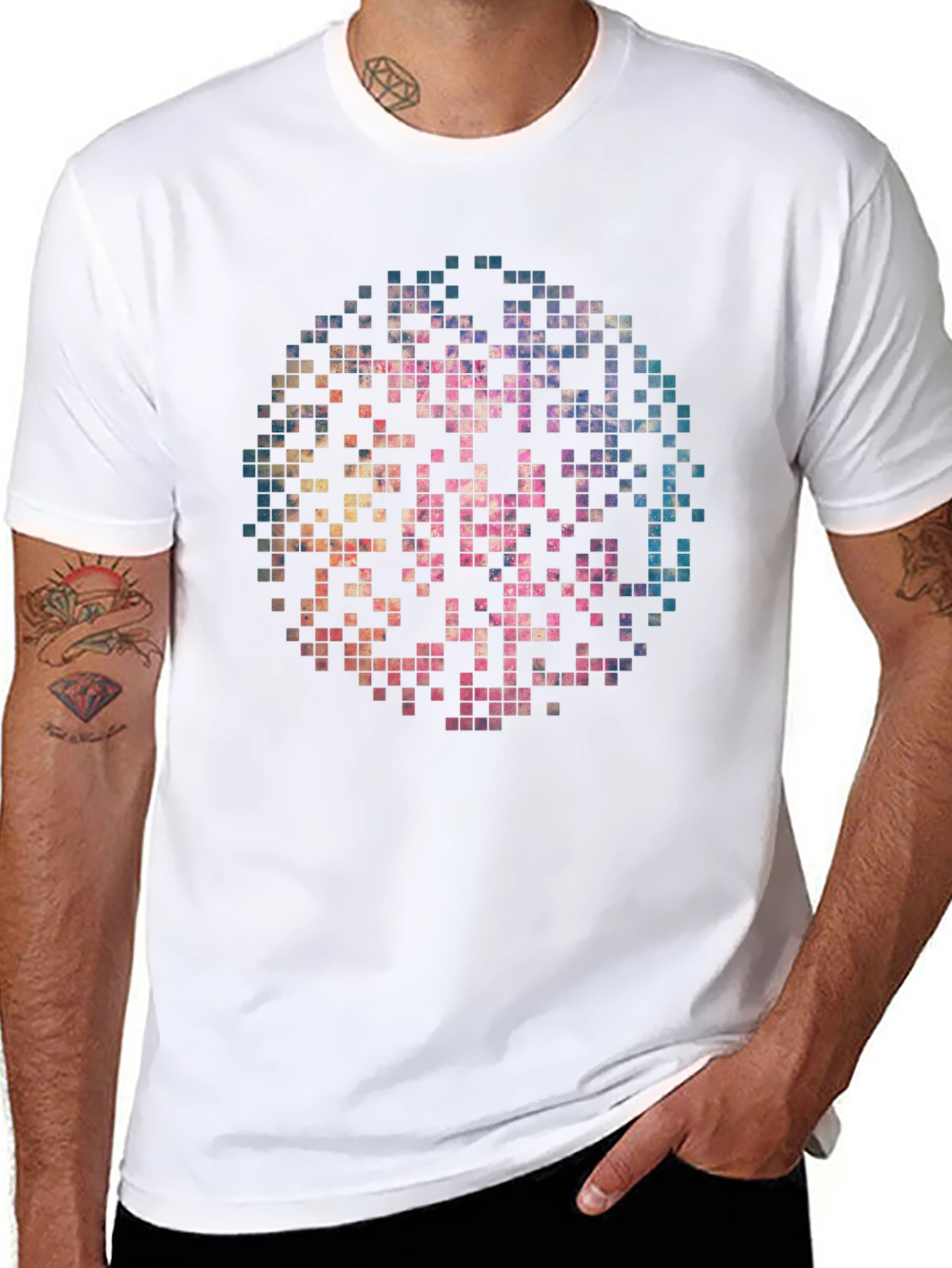 Pixelated Circle Graphic Print Black T-Shirt
