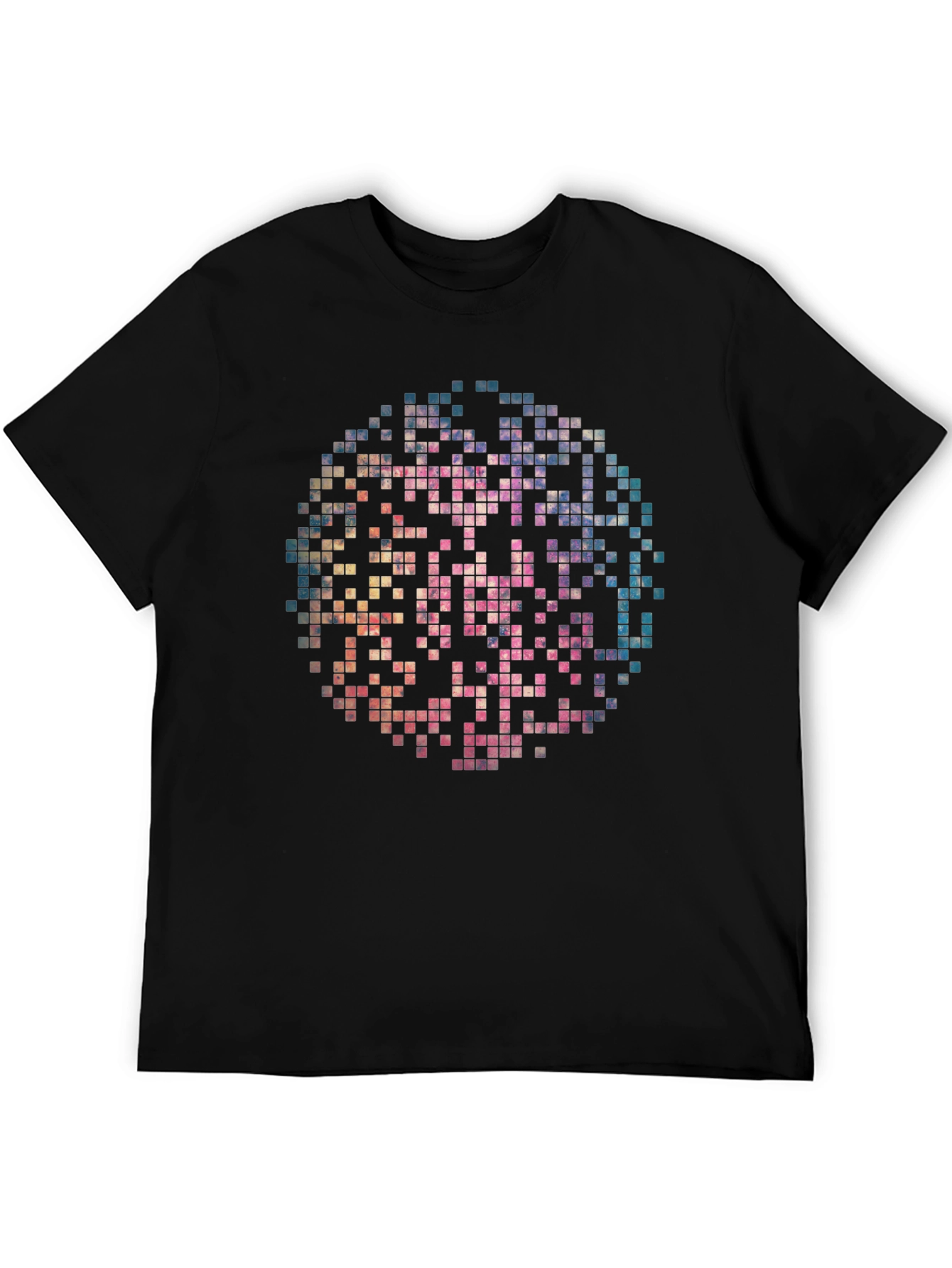 Pixelated Circle Graphic Print Black T-Shirt