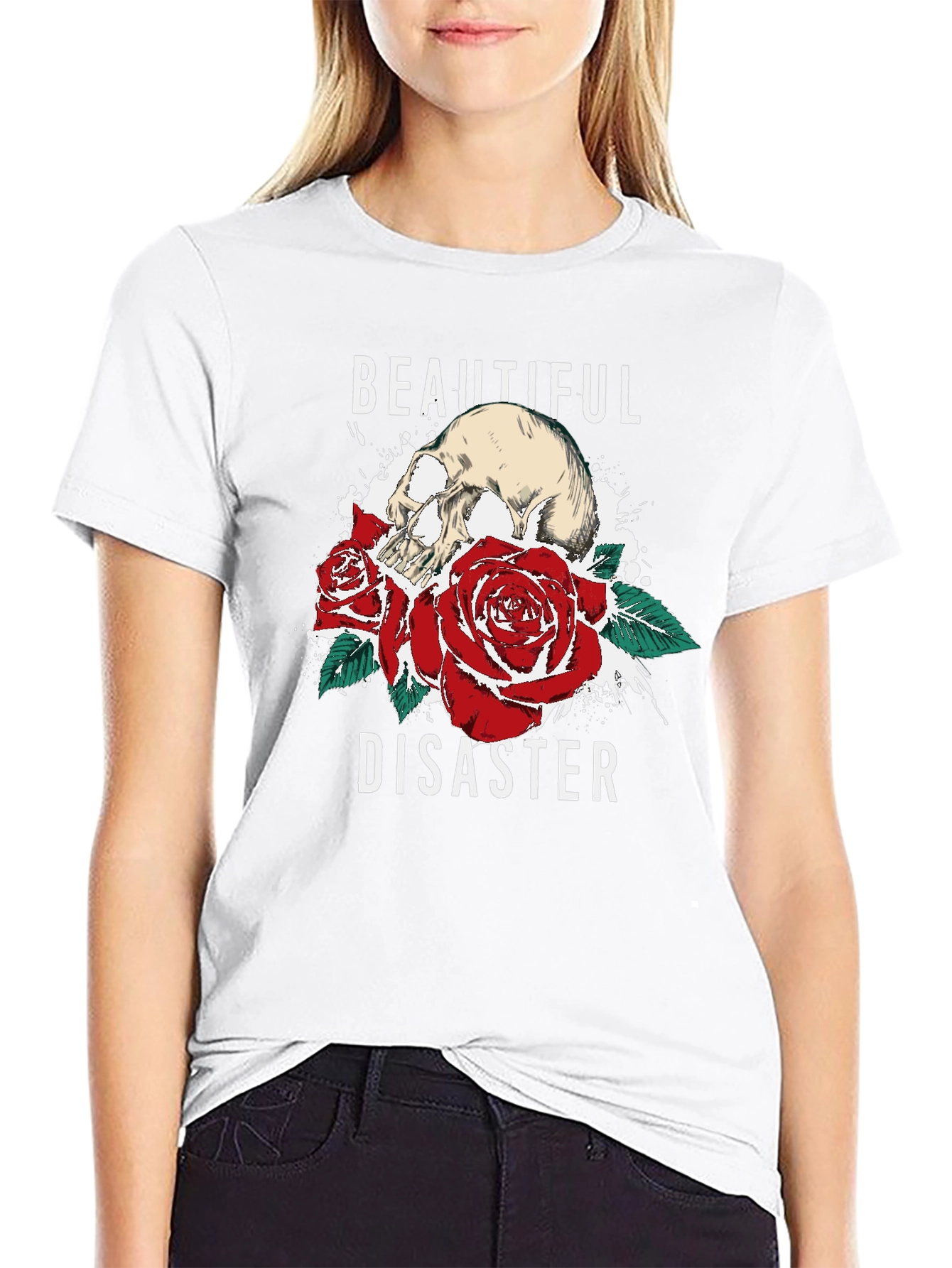 Beautiful Disaster Graphic Tee - Skull & Roses