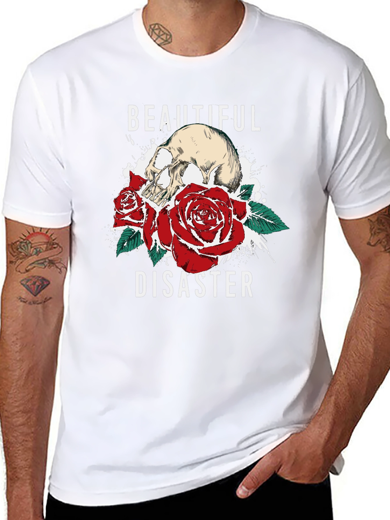 Beautiful Disaster Graphic Tee - Skull & Roses