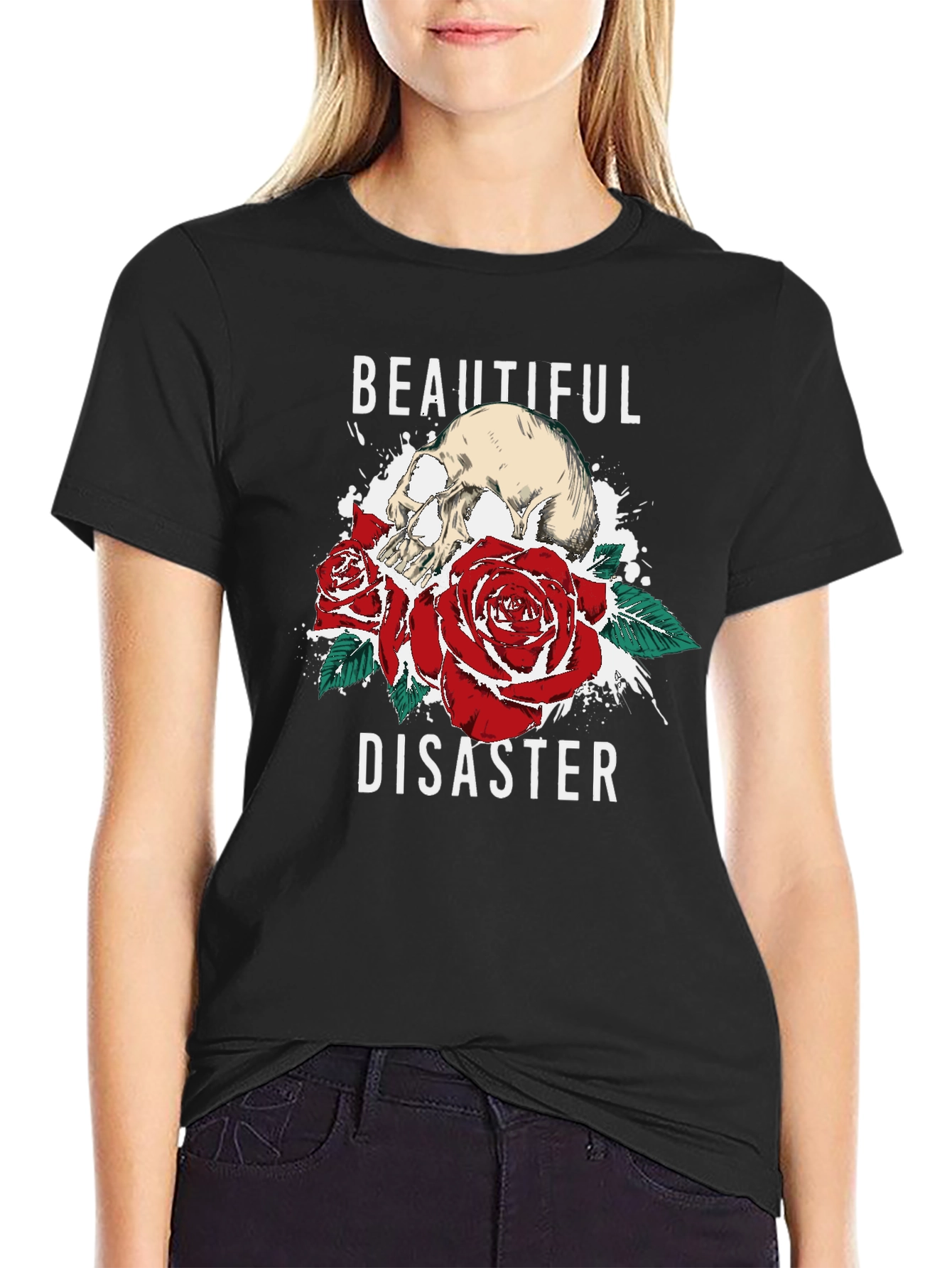 Beautiful Disaster Graphic Tee - Skull & Roses