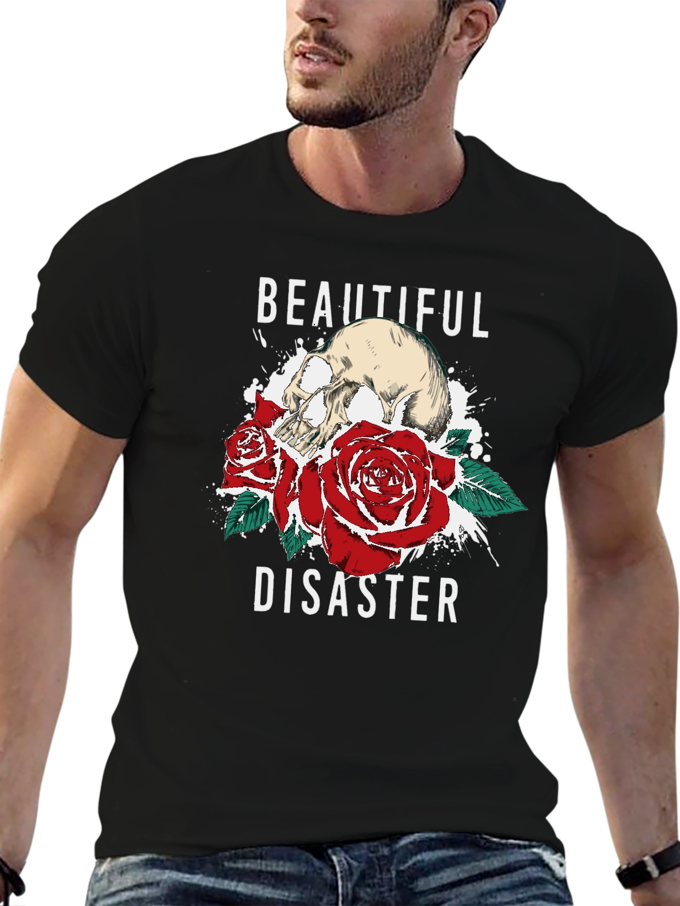 Beautiful Disaster Graphic Tee - Skull & Roses