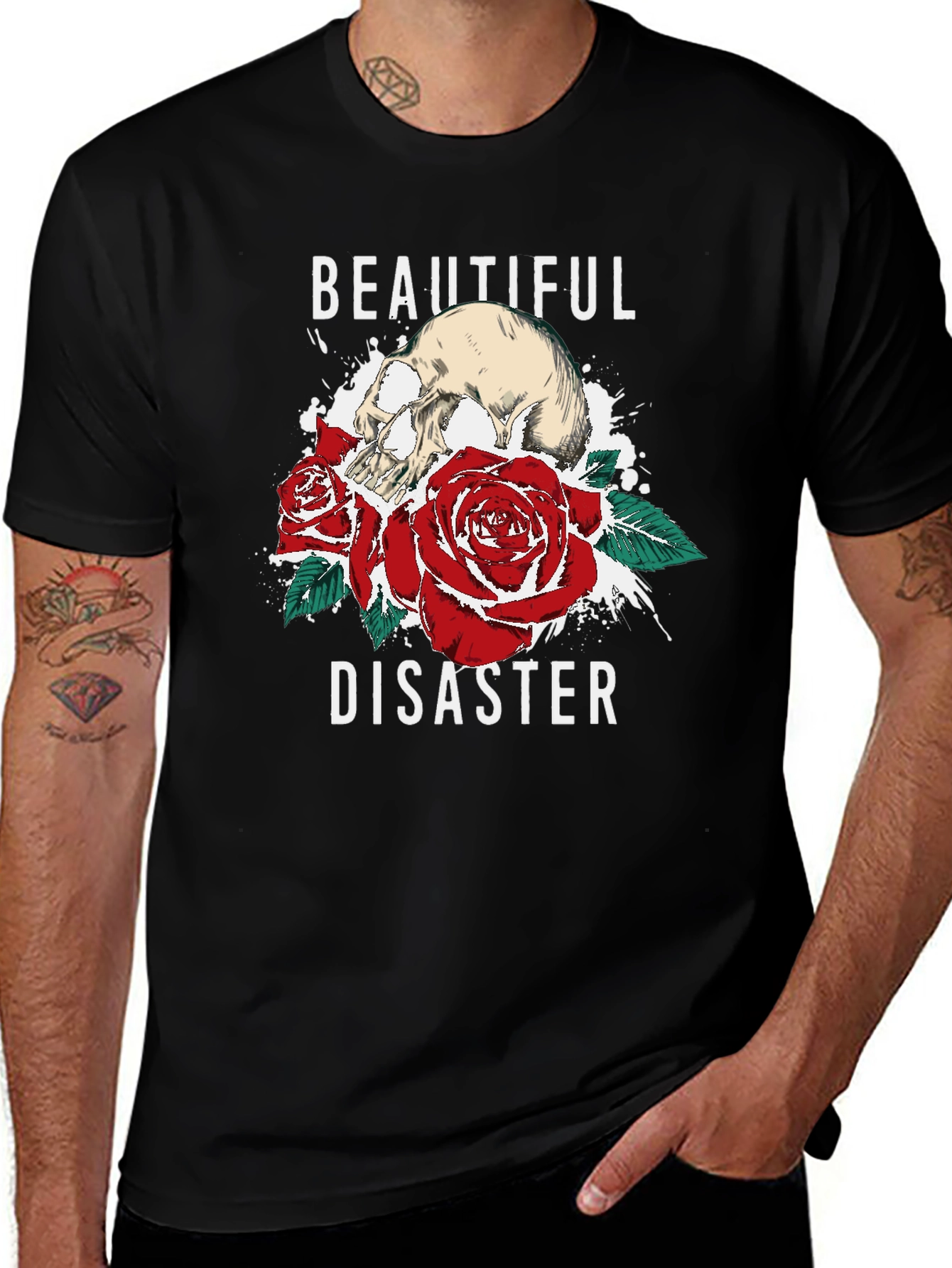 Beautiful Disaster Graphic Tee - Skull & Roses
