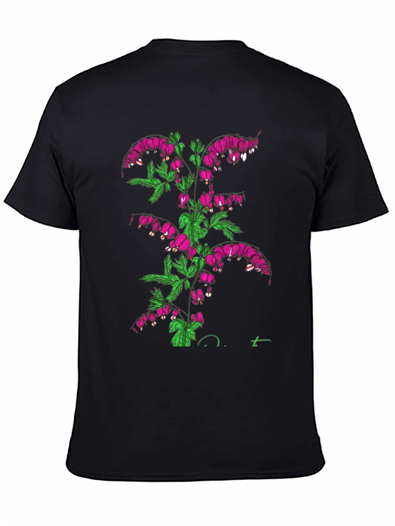 Bleeding Heart Flower Graphic Black T-Shirt