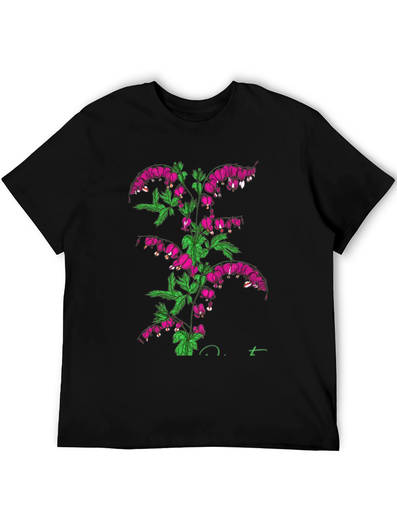 Bleeding Heart Flower Graphic Black T-Shirt