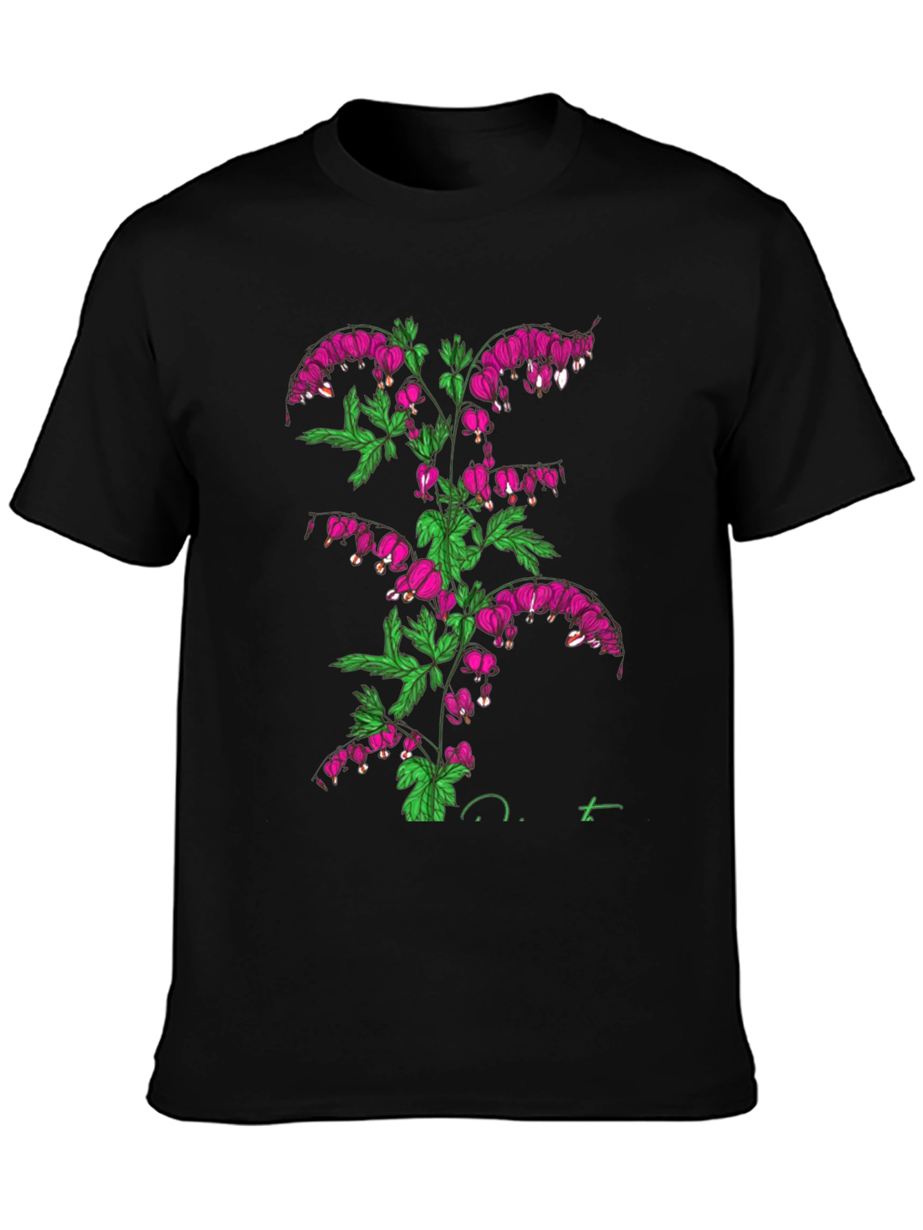 Bleeding Heart Flower Graphic Black T-Shirt