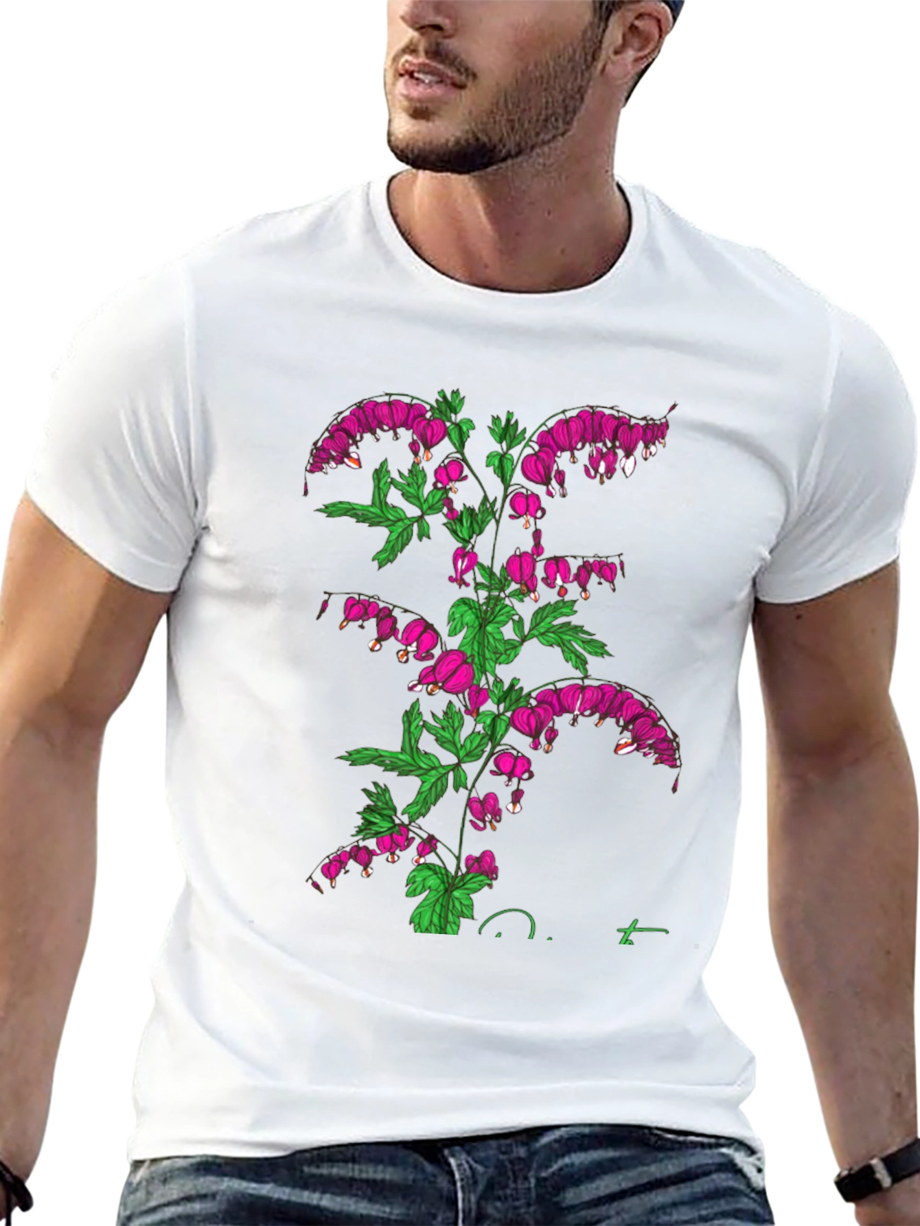 Bleeding Heart Flower Graphic Black T-Shirt
