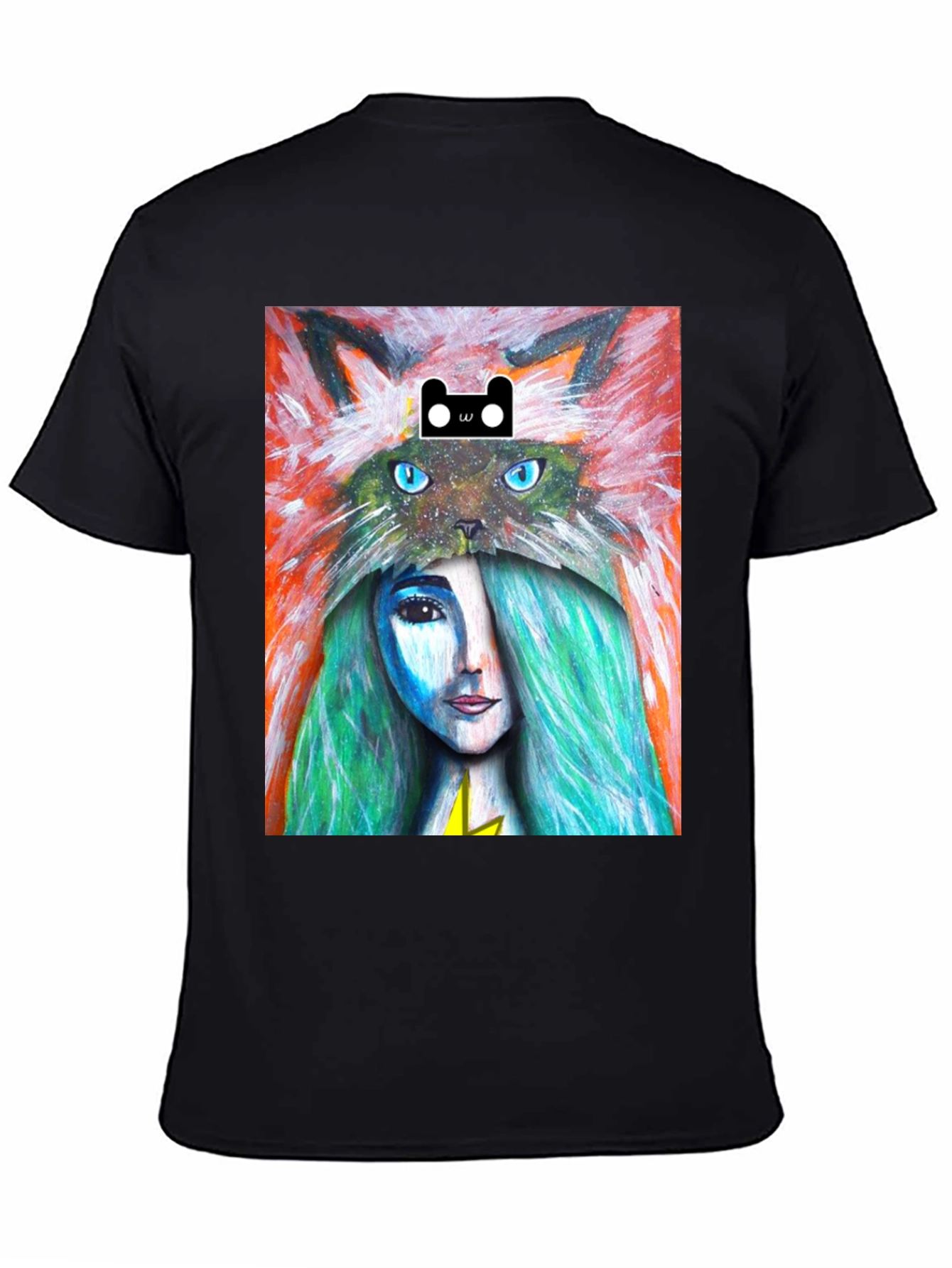 Artistic T-Shirt with Cat and Woman Design