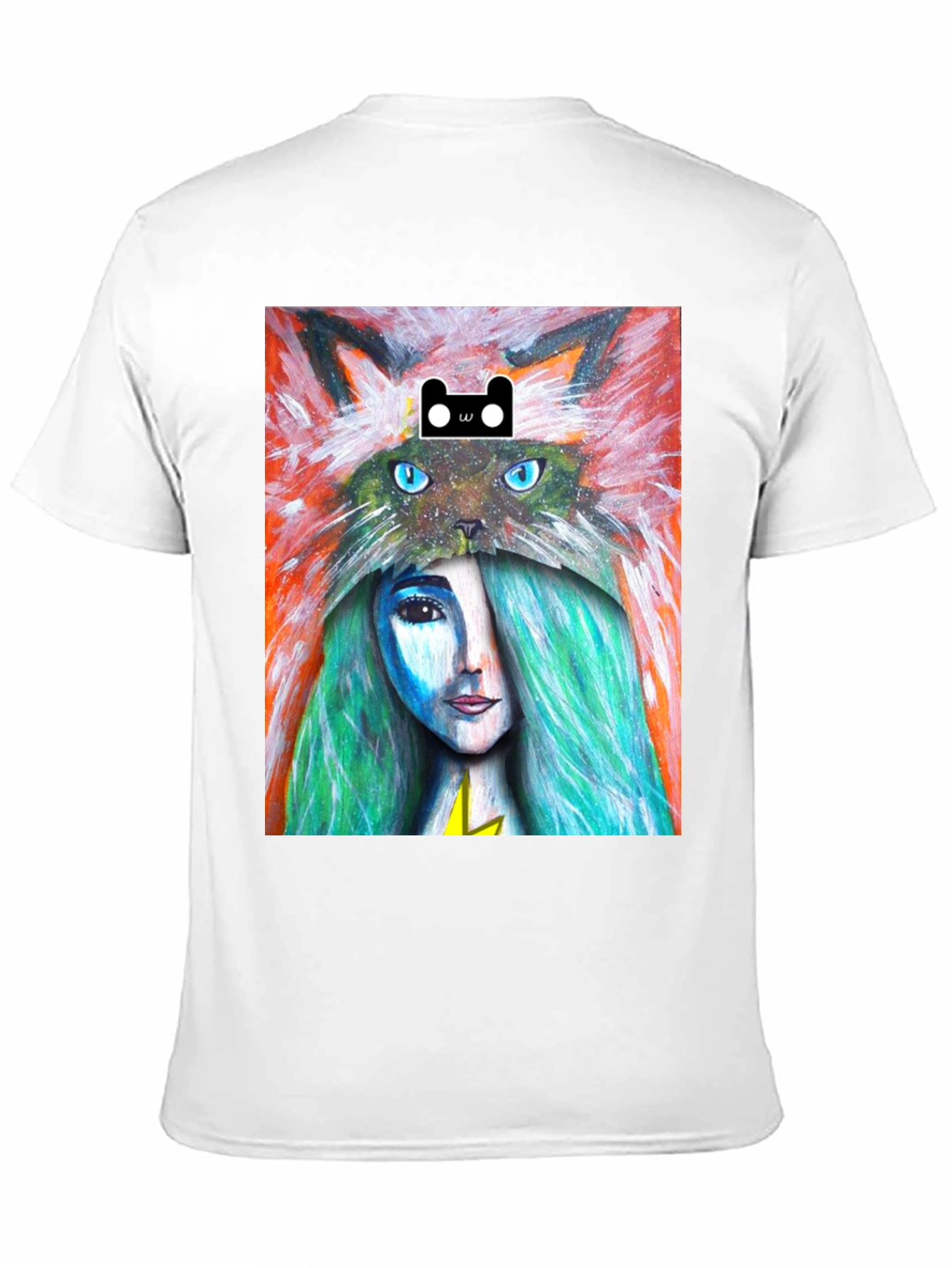 Artistic T-Shirt with Cat and Woman Design