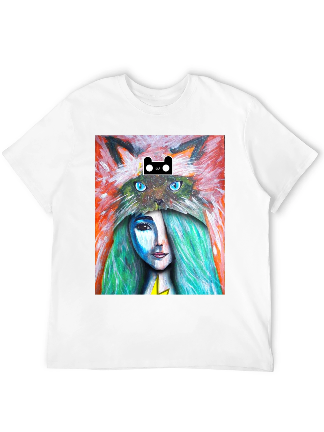 Artistic T-Shirt with Cat and Woman Design
