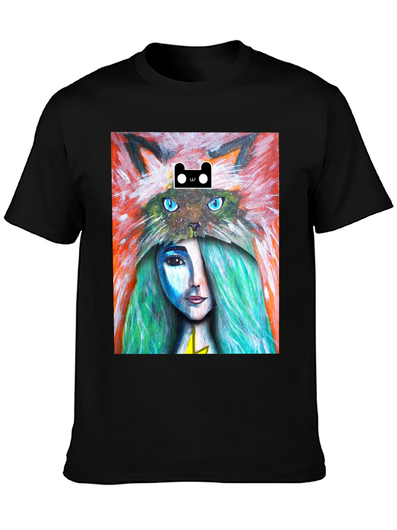 Artistic T-Shirt with Cat and Woman Design